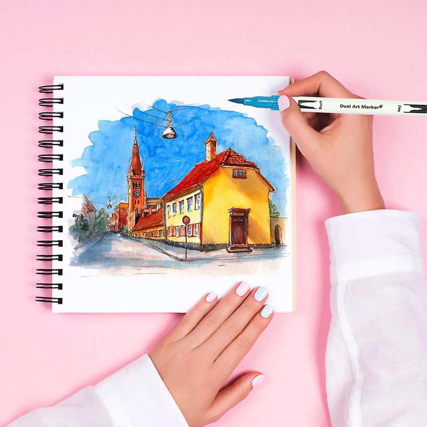 Set 12  Rotuladores color doble punta, punta fina 0,4 mms y punta pincel acuarelable profesional. Forma triángular ergonómica para lettering, caligrafía, ilustraciones…