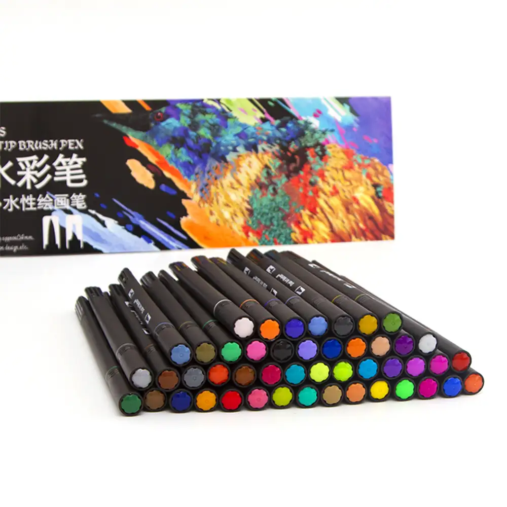 Set 48 Rotuladores color DUAL ART BLACK LINE  doble punta, punta fina 0,4 mms y punta pincel acuarelable profesional. Forma triángular ergonómica para lettering, caligrafía, ilustraciones…