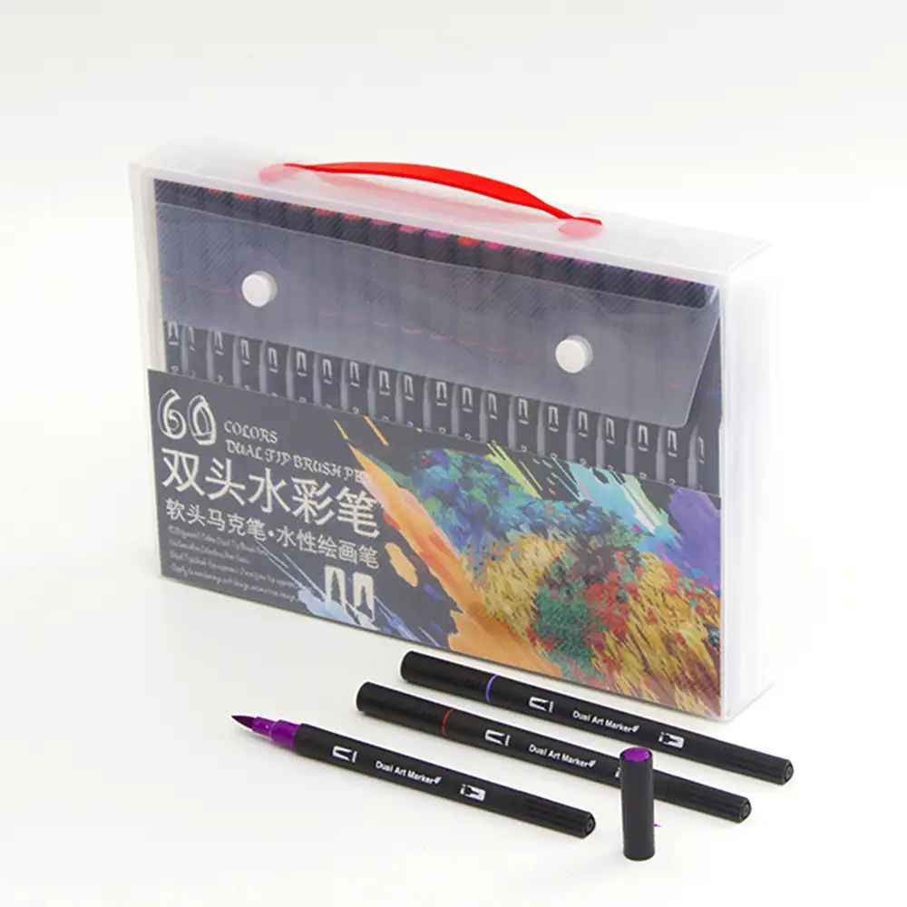 Set 60 Rotuladores color DUAL ART BLACK LINE  doble punta, punta fina 0,4 mms y punta pincel acuarelable profesional. Forma triángular ergonómica para lettering, caligrafía, ilustraciones…