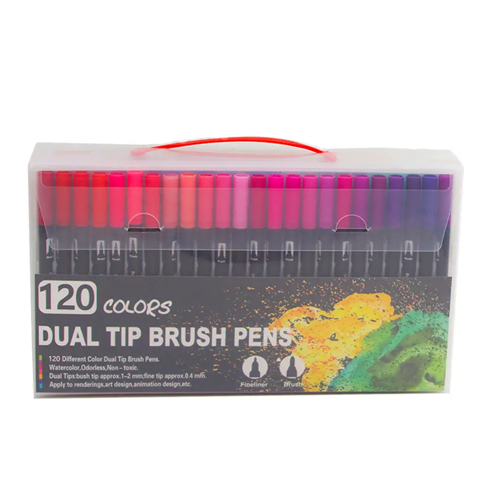 Set 120  Rotuladores BLACK LINE color doble punta, punta fina 0,4 mms y punta pincel acuarelable profesional. Forma redonda ergonómica para lettering, caligrafía, ilustraciones…