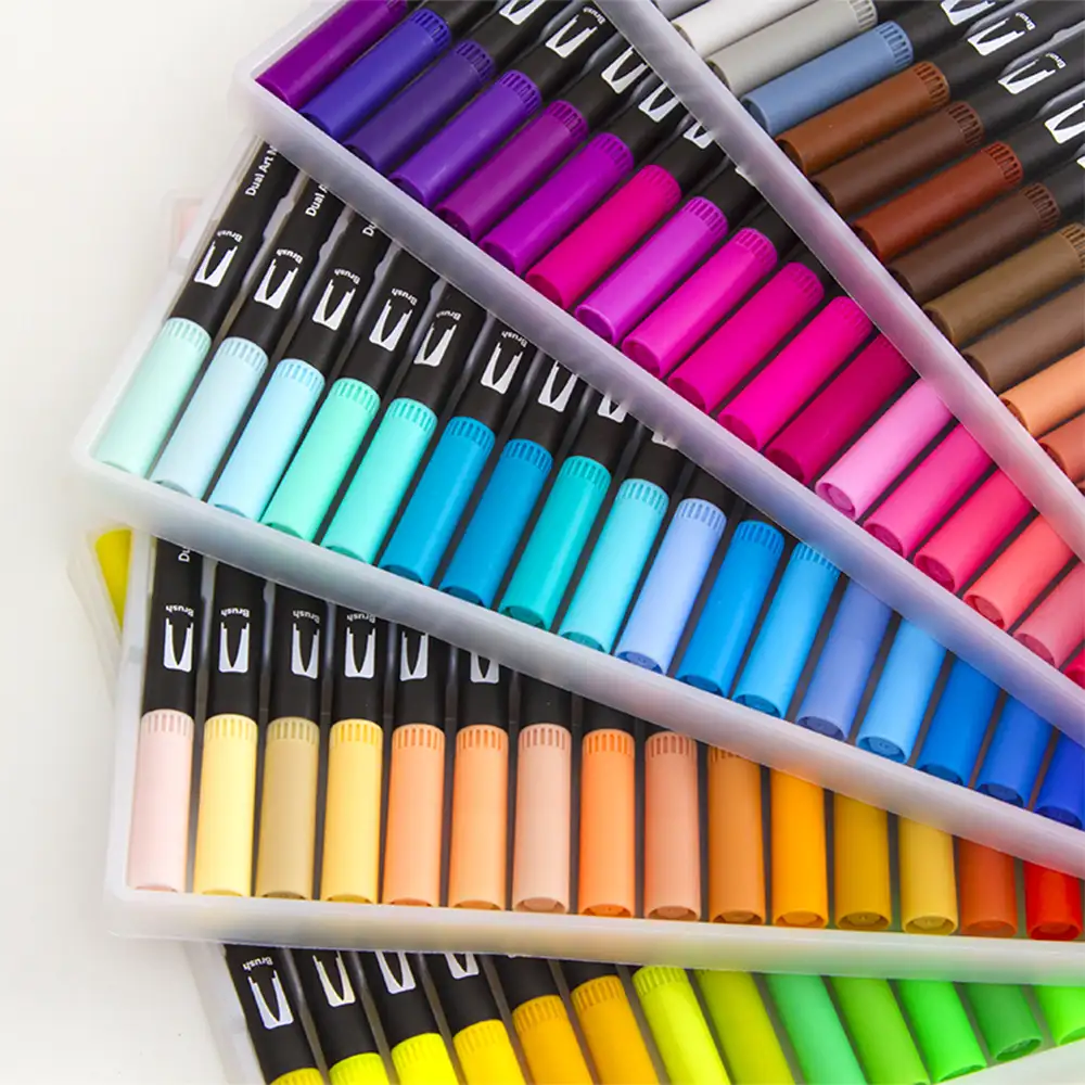 Set 120  Rotuladores BLACK LINE color doble punta, punta fina 0,4 mms y punta pincel acuarelable profesional. Forma redonda ergonómica para lettering, caligrafía, ilustraciones…
