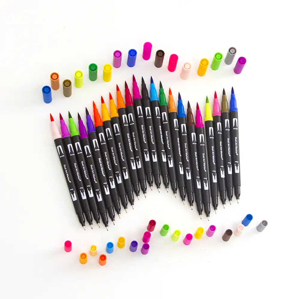 Set 120  Rotuladores BLACK LINE color doble punta, punta fina 0,4 mms y punta pincel acuarelable profesional. Forma redonda ergonómica para lettering, caligrafía, ilustraciones…