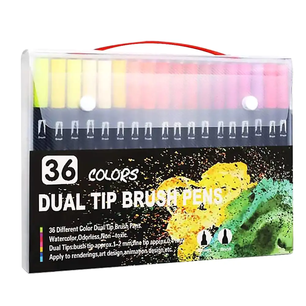 Set 36  Rotuladores BLACK LINEcolor doble punta, punta fina 0,4 mms y punta pincel acuarelable profesional. Forma redonda ergonómica para lettering, caligrafía, ilustraciones…