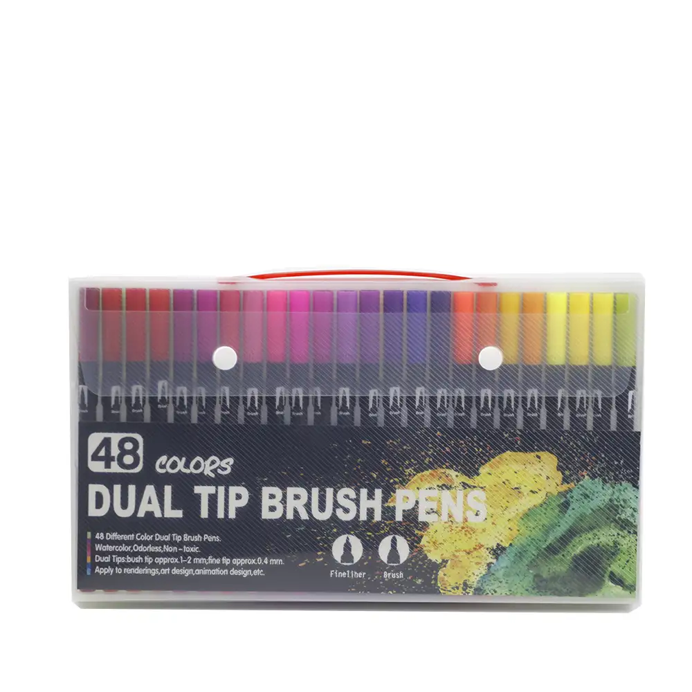 Set 48  Rotuladores BLACK LINE color doble punta, punta fina 0,4 mms y punta pincel acuarelable profesional. Forma redonda ergonómica para lettering, caligrafía, ilustraciones…