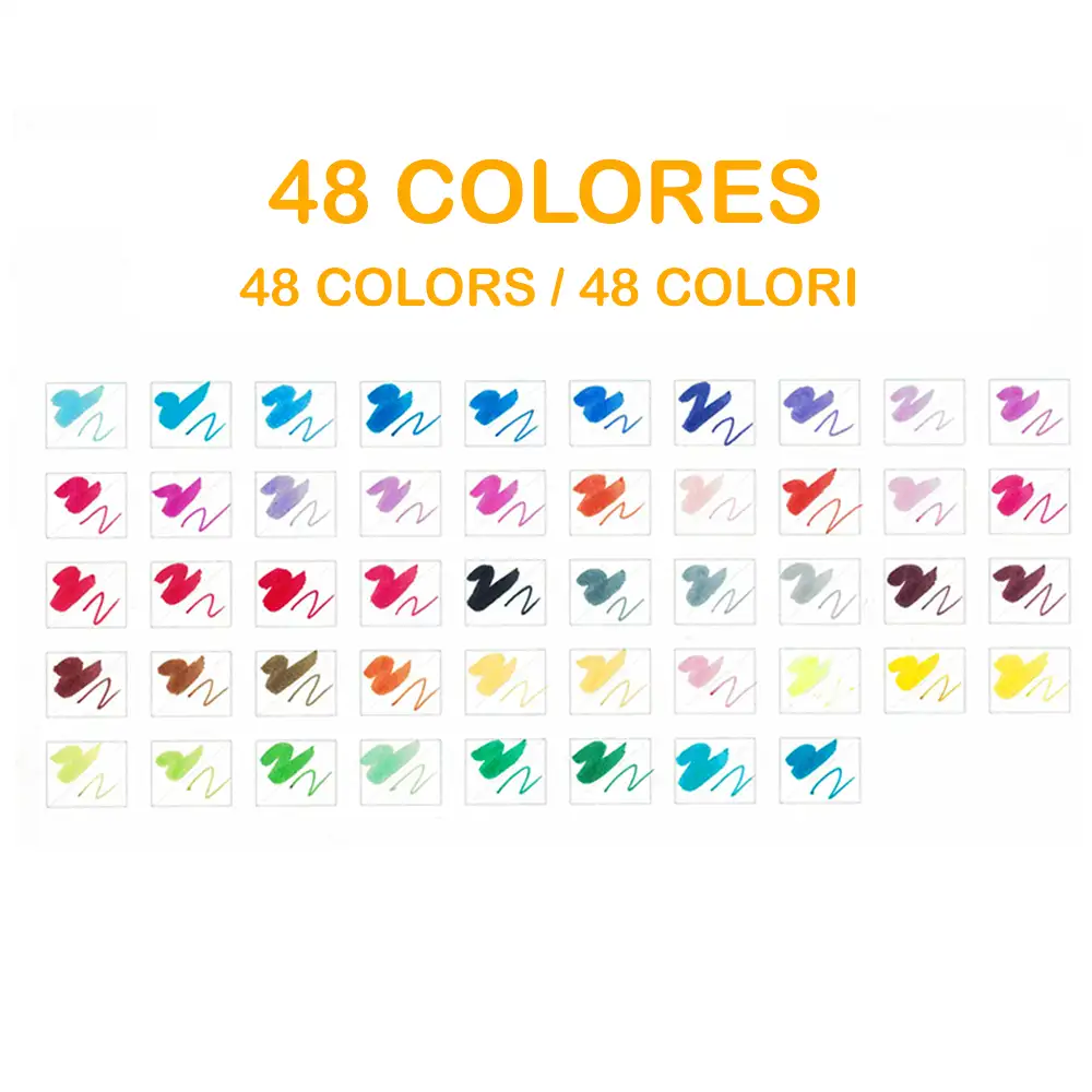 Set 48  Rotuladores BLACK LINE color doble punta, punta fina 0,4 mms y punta pincel acuarelable profesional. Forma redonda ergonómica para lettering, caligrafía, ilustraciones…