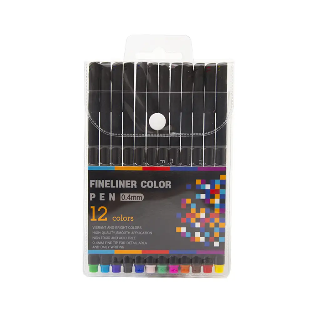 Set 12 Rotuladores COLOR FINELINER profesional punta fina 0,4 mms. Colores definidos y brillantes para delinear, ilustraciones, mandala…