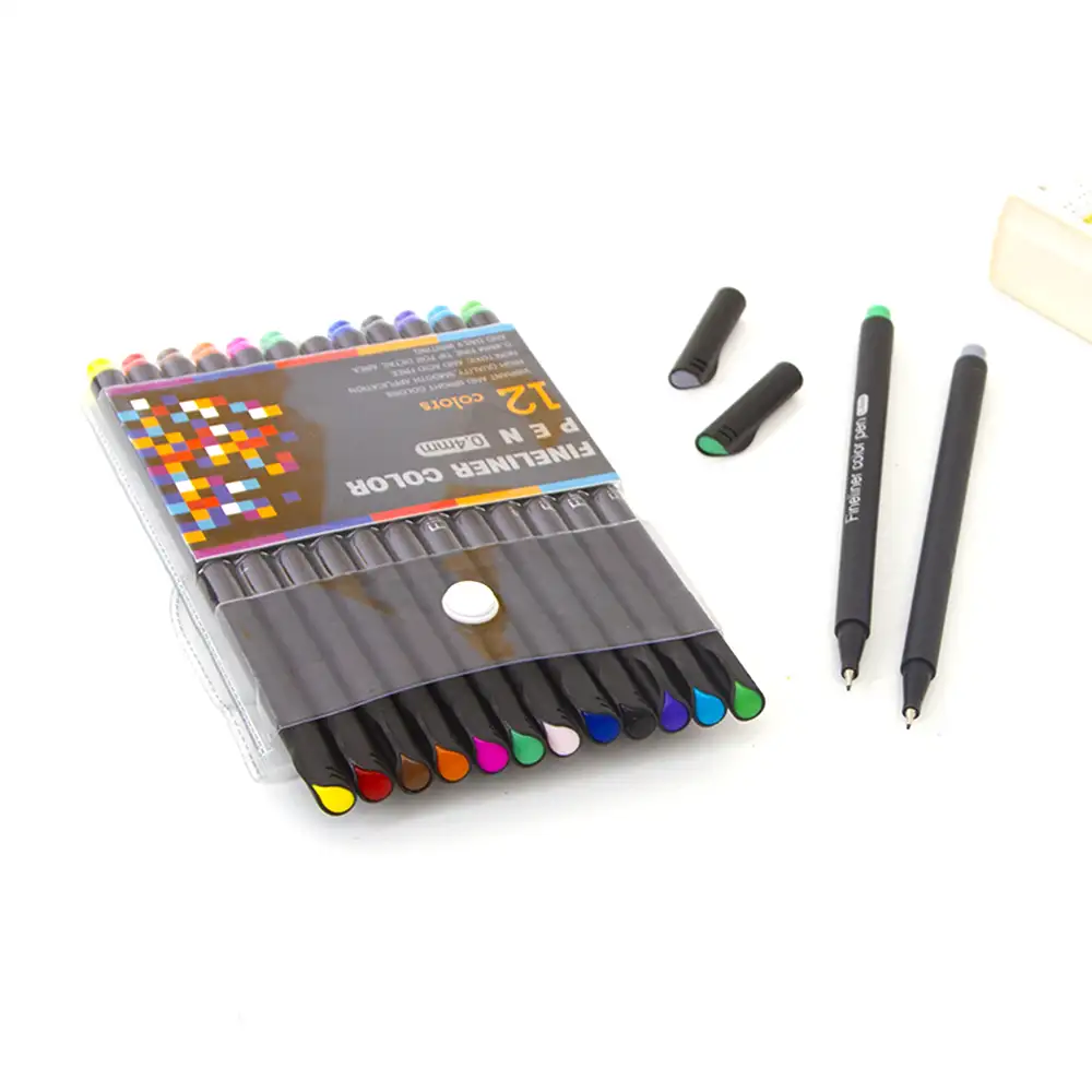 Set 12 Rotuladores COLOR FINELINER profesional punta fina 0,4 mms. Colores definidos y brillantes para delinear, ilustraciones, mandala…