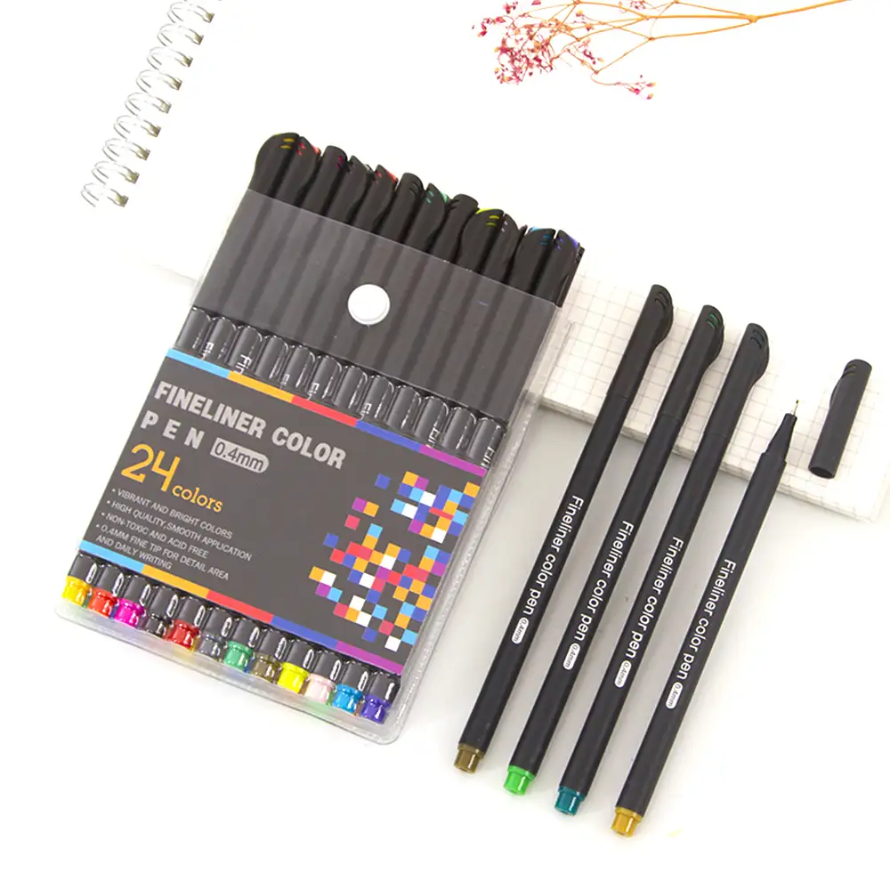 Set 24 Rotuladores  COLOR FINELINER  profesional punta fina 0,4 mms. Colores definidos y brillantes para delinear, ilustraciones, mandala…