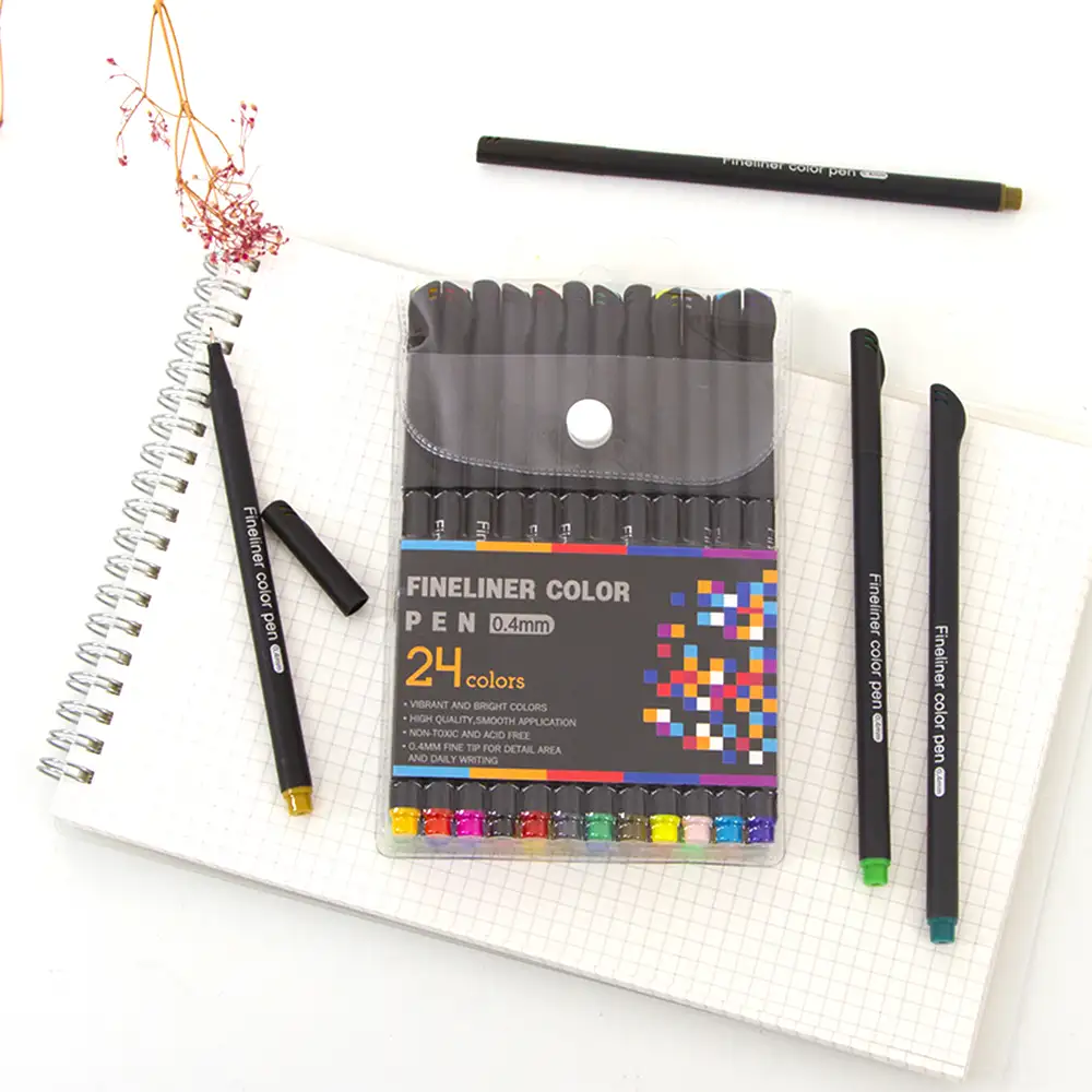 Set 24 Rotuladores  COLOR FINELINER  profesional punta fina 0,4 mms. Colores definidos y brillantes para delinear, ilustraciones, mandala…