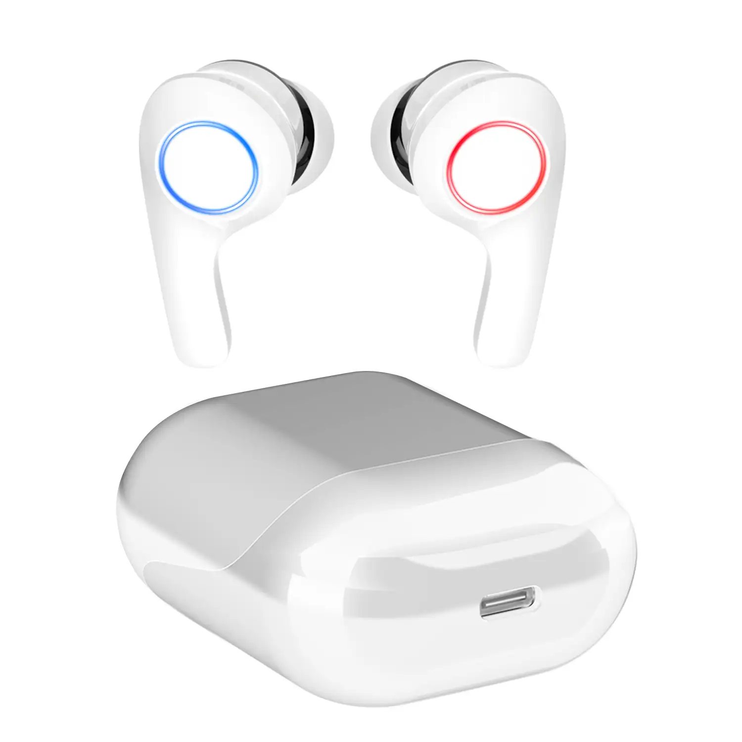 Auriculares PT08 TWS, Bluetooth 5.0. Base de carga con nivel de batería. Control táctil de reproducción musical y llamadas.