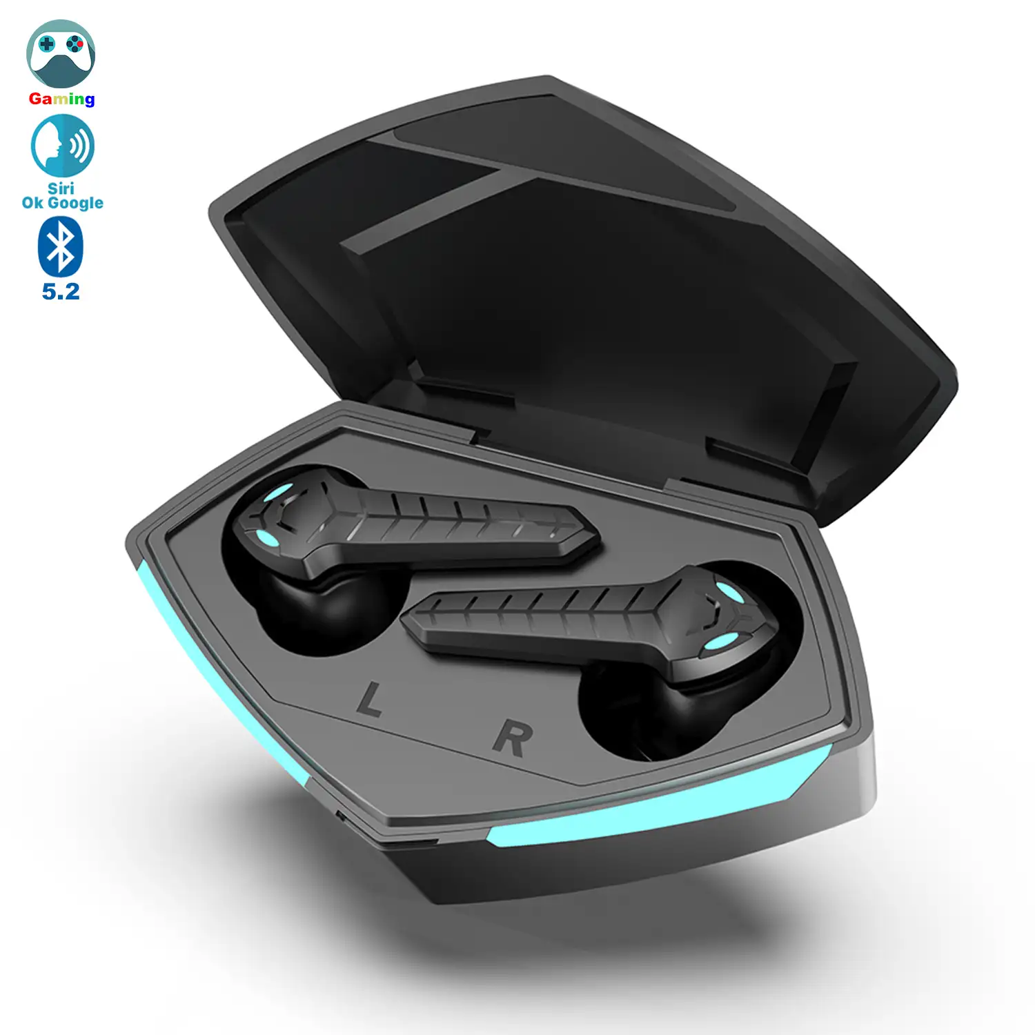 Auriculares Gaming P36 TWS, Bluetooth 5.2. Batería hasta 5 horas de duración. Base de carga con luces led RGB. Control táctil.
