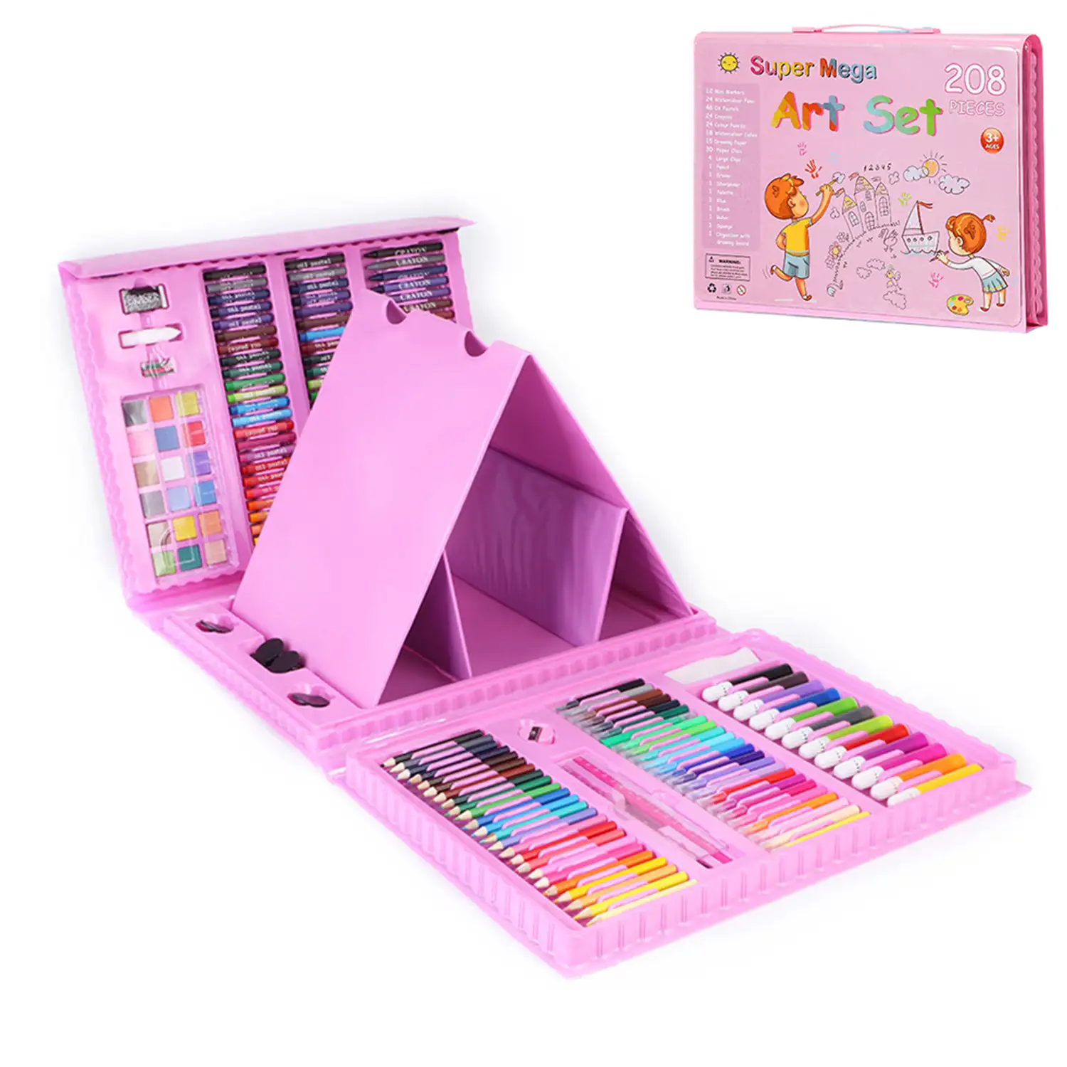 Set completo de pintura y dibujo 208 piezas oleo,acuarelas, ceras,rotuladores, pastel y lapices con accesorios. Contiene atril para dibujo