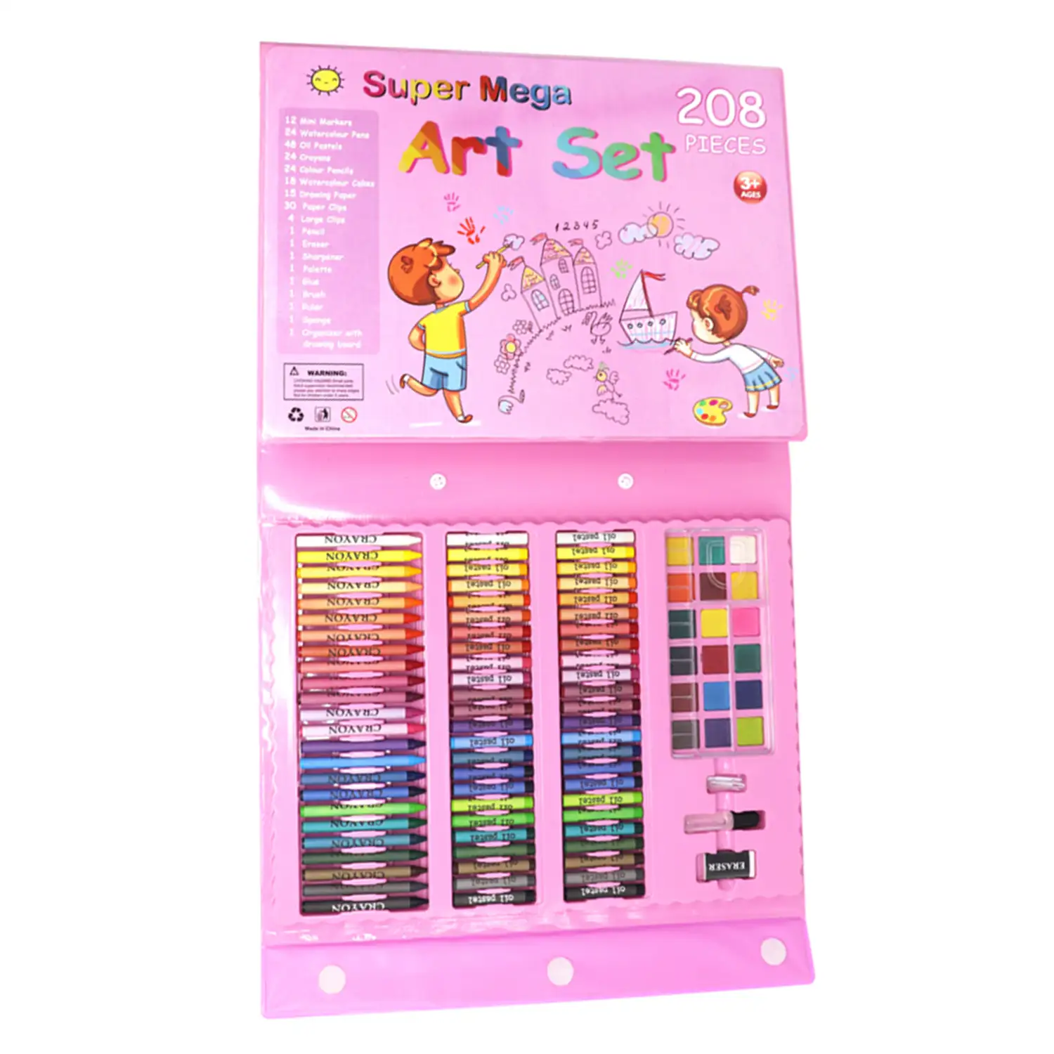 Set completo de pintura y dibujo 208 piezas oleo,acuarelas, ceras,rotuladores, pastel y lapices con accesorios. Contiene atril para dibujo
