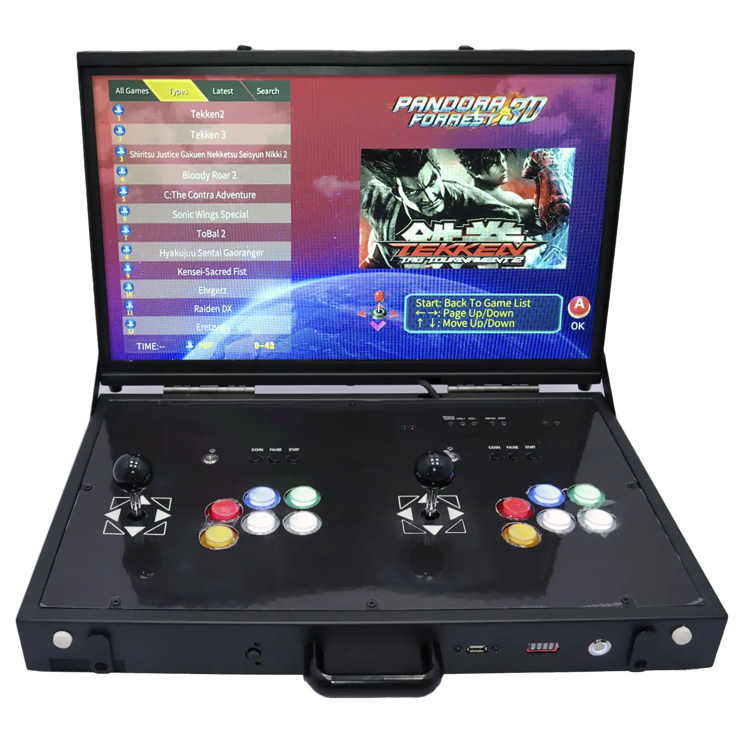 Consola retro ARCADE PRO 3D 128Gb (8520 juegos) WIFI con PANDORA FORREST .  Pantalla 24 FULL HD. Maletin plegable y portátil para 2 jugadores.