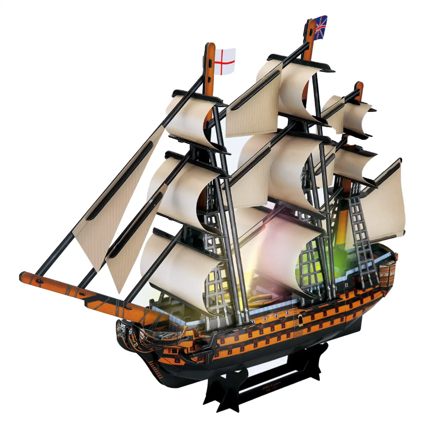 Puzzle 3D buque HSM VISTORY con luces LED. 55,5*11,8*41,5 cms, 163 piezas.