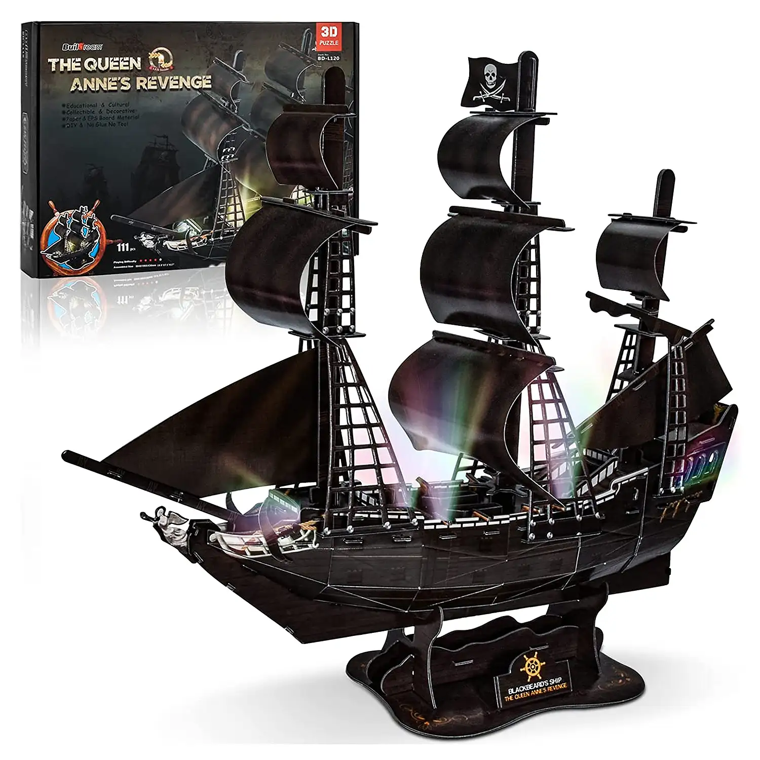 Puzzle 3D buque LA PERLA NEGRA  con luces LED. 50,4*19*43 cms, 111 piezas.