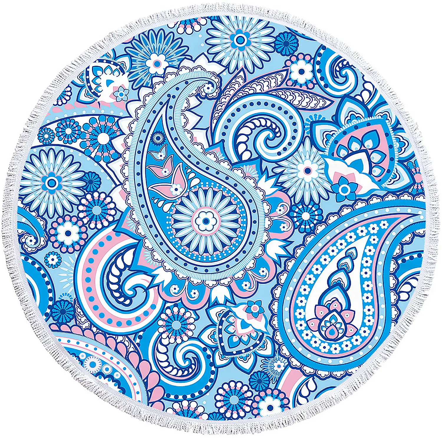 Toalla redonda ,tapete redondo multiusos 150cms, 205 GSM. Diseño mandala  rosa.