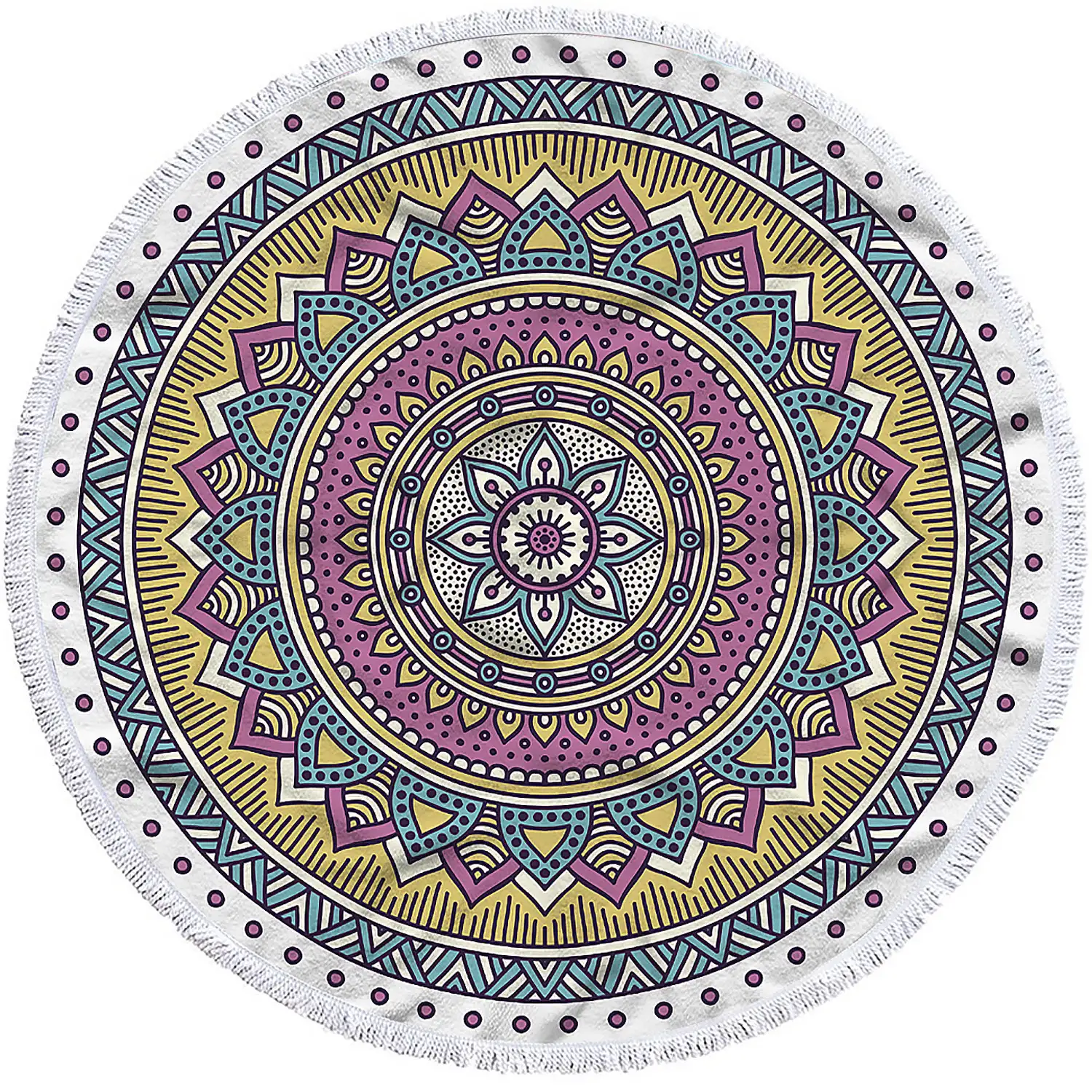 Toalla redonda ,tapete redondo multiusos 150cms, 205 GSM. Diseño mandala.