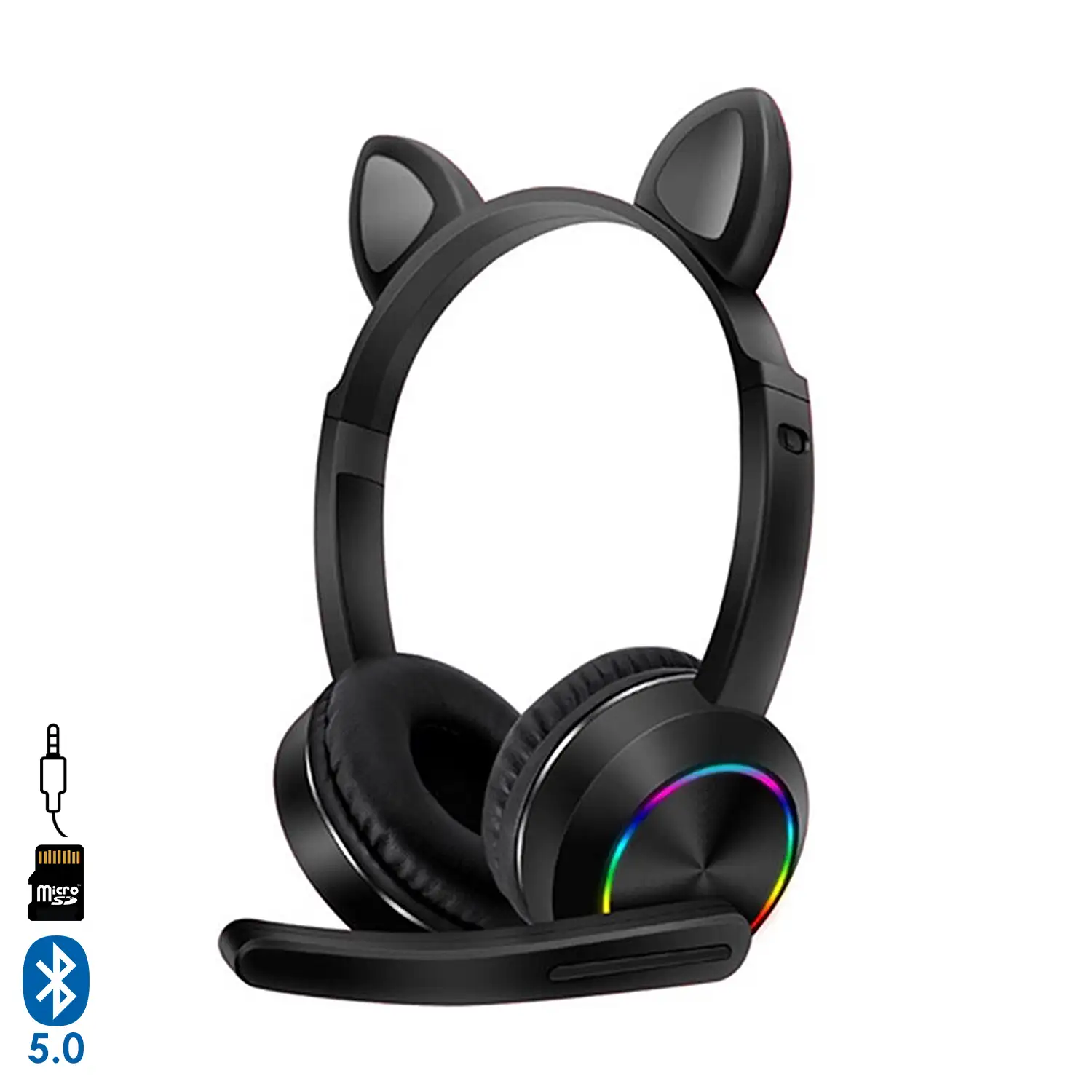 Auriculares gaming infantiles Cat AKZ-K23 con luces led RGB. Bluetooth 5.0,  micrófono plegable, Micro SD