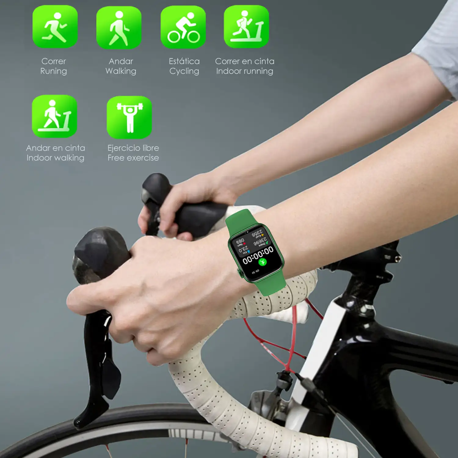 Smartwatch AW20 con notificaciones de redes sociales, modos deportivos, monitor cardiaco y oxígeno en sangre.