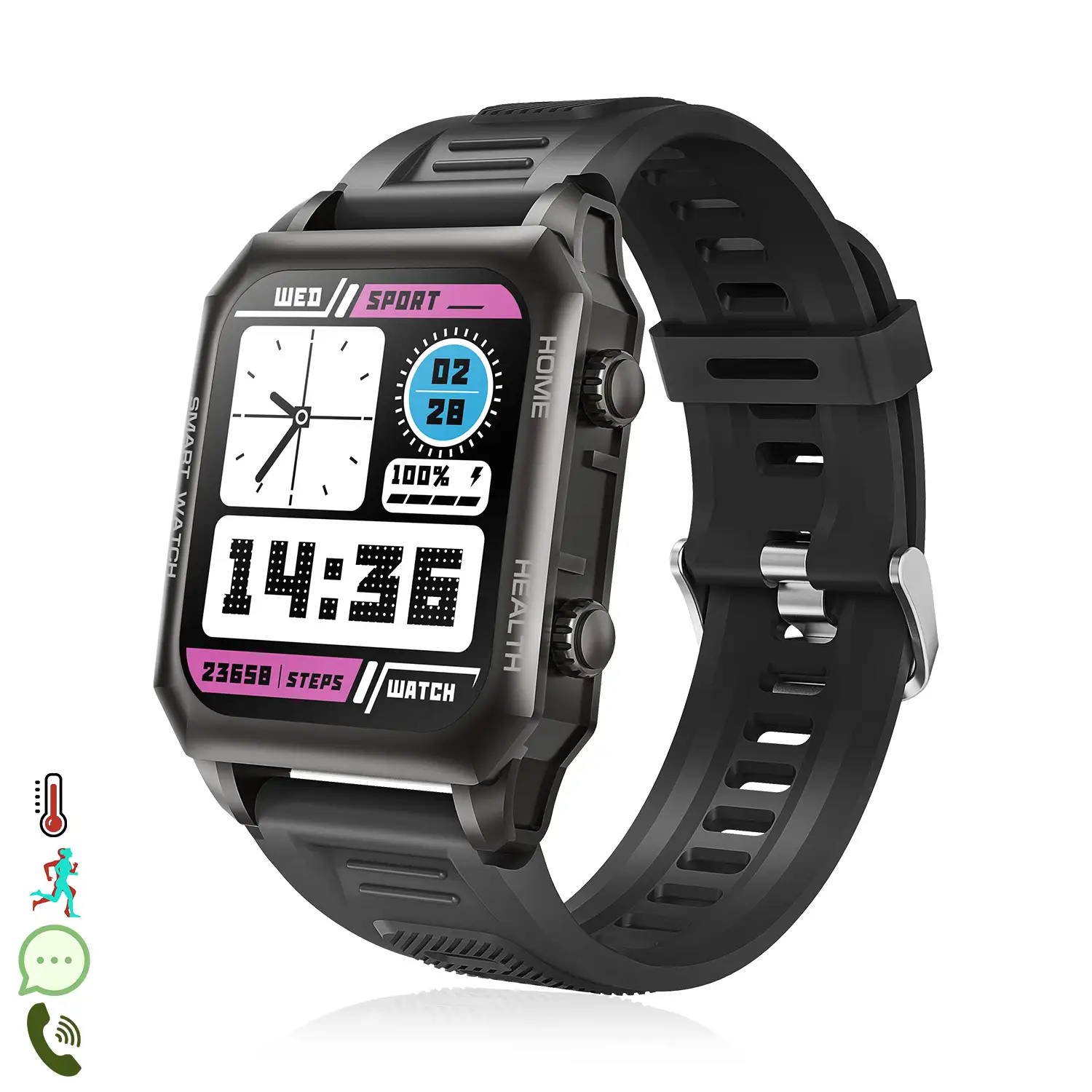 Smartwatch F900 con tratamiento laser sanguíneo, termómetro corporal, monitor cardíaco y de O2 en sangre. Varios modos deportivos.