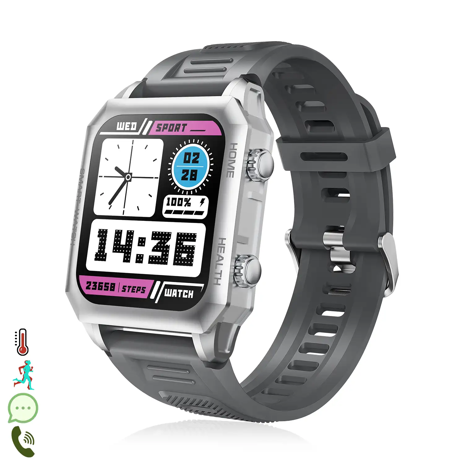 Smartwatch F900 con tratamiento laser sanguíneo, termómetro corporal, monitor cardíaco y de O2 en sangre. Varios modos deportivos.