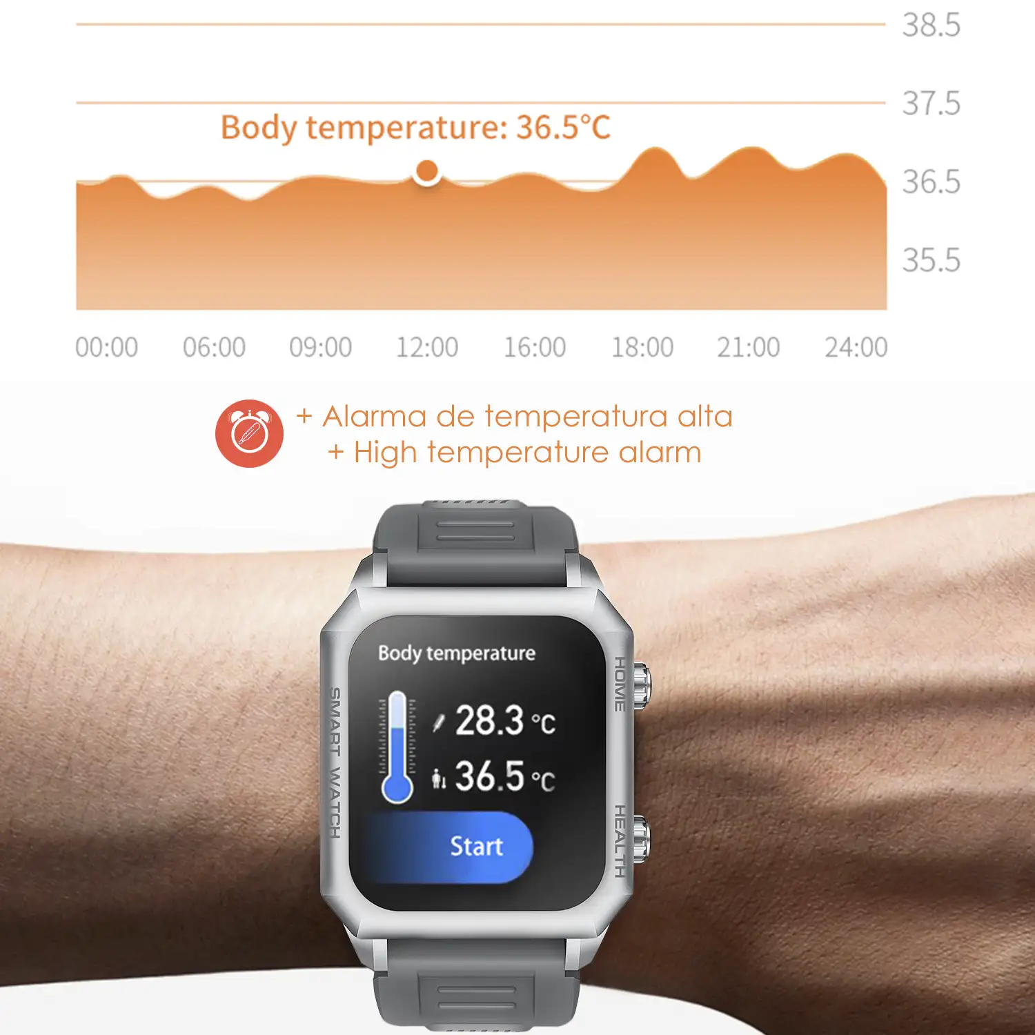 Smartwatch F900 con tratamiento laser sanguíneo, termómetro corporal, monitor cardíaco y de O2 en sangre. Varios modos deportivos.