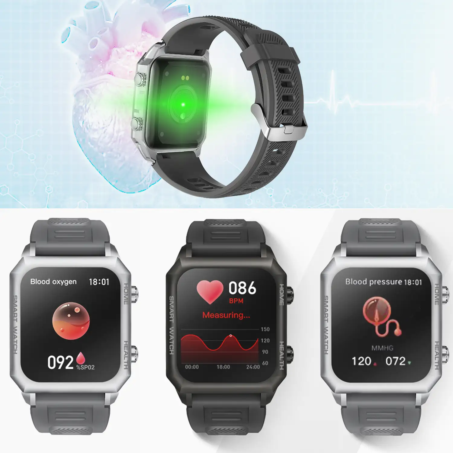 Smartwatch F900 con tratamiento laser sanguíneo, termómetro corporal, monitor cardíaco y de O2 en sangre. Varios modos deportivos.