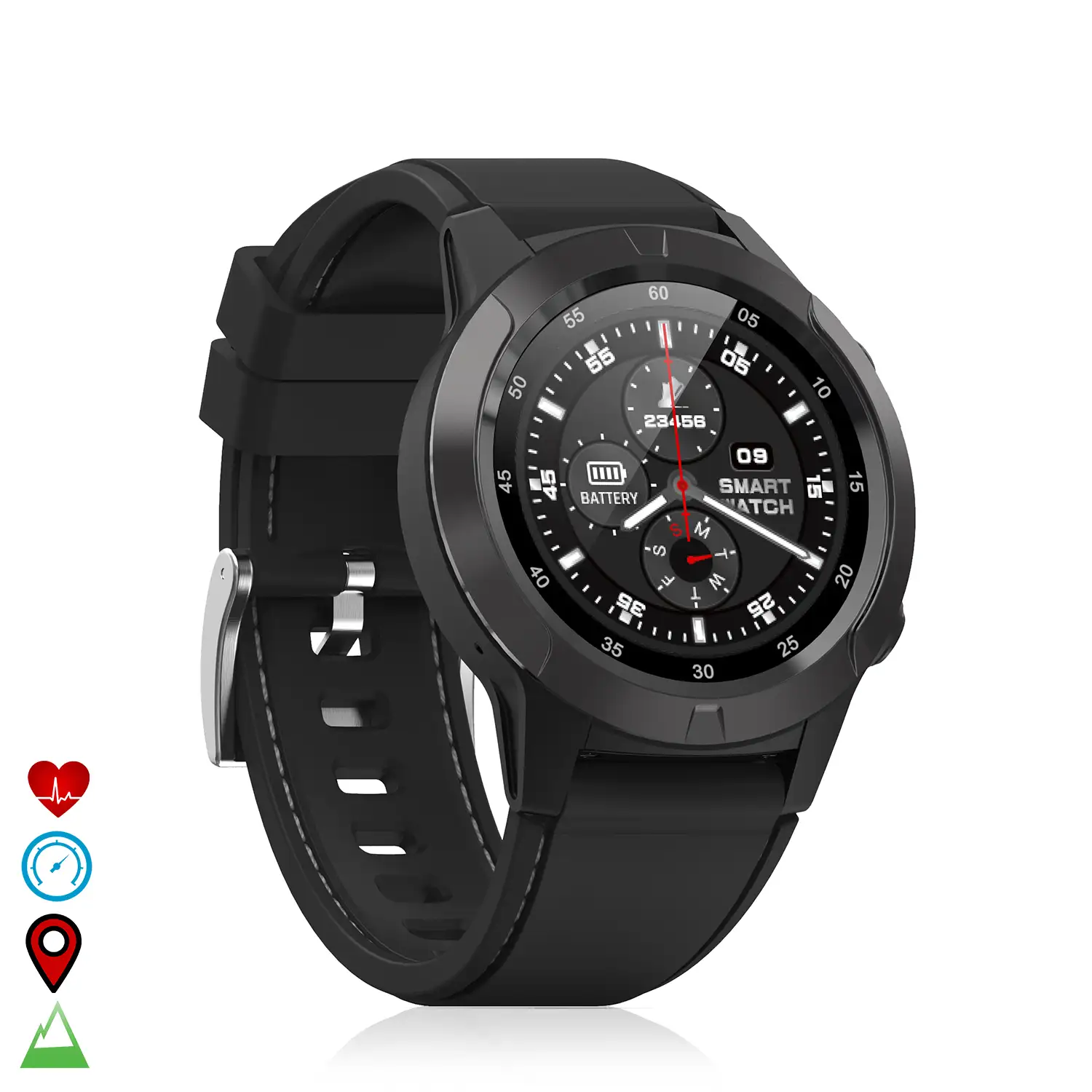 Smartwatch M4S con GPS, slot para tarjeta SIM, llamadas, modos multideportivos, monitor cardiaco y de tensión.