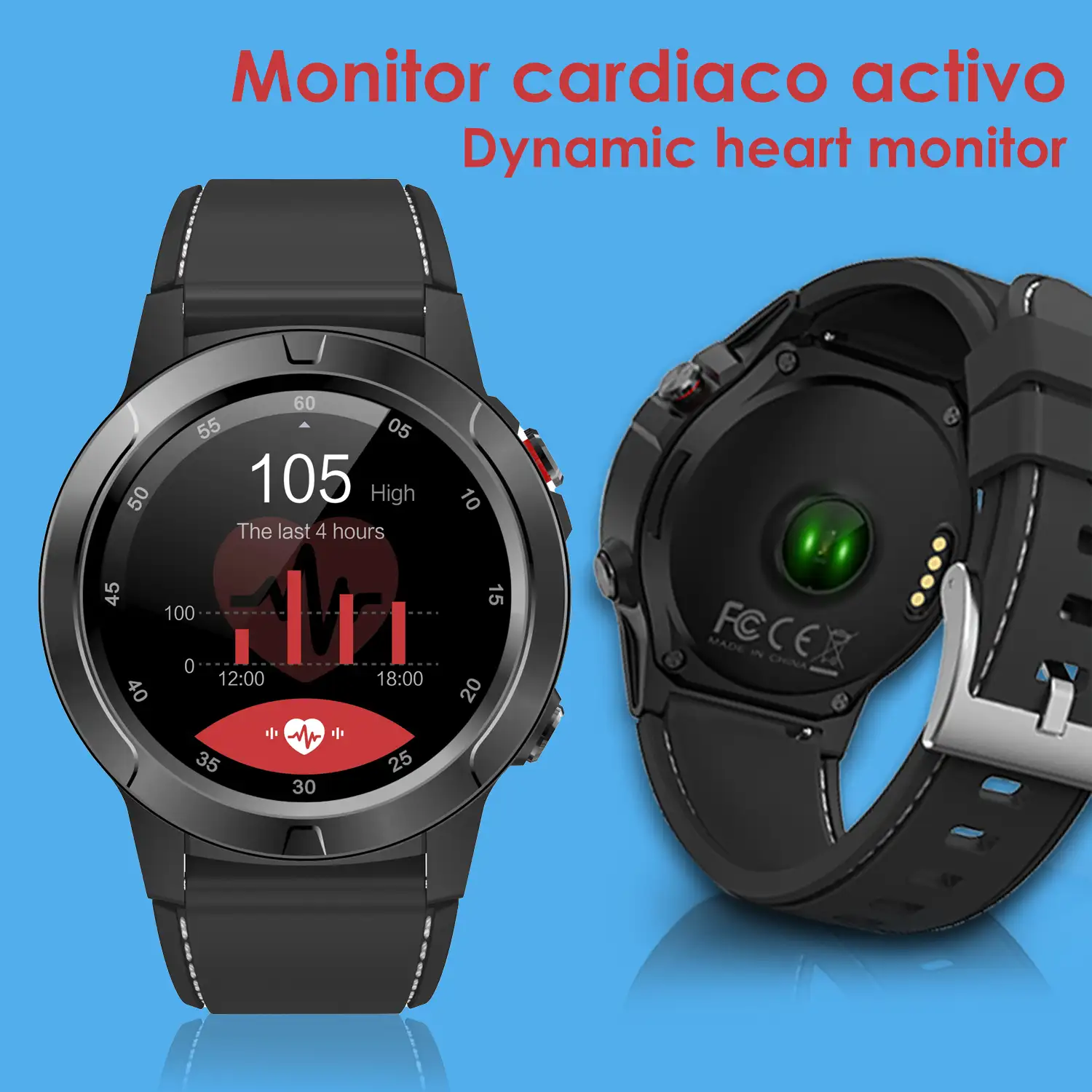 Smartwatch M4S con GPS, slot para tarjeta SIM, llamadas, modos multideportivos, monitor cardiaco y de tensión.