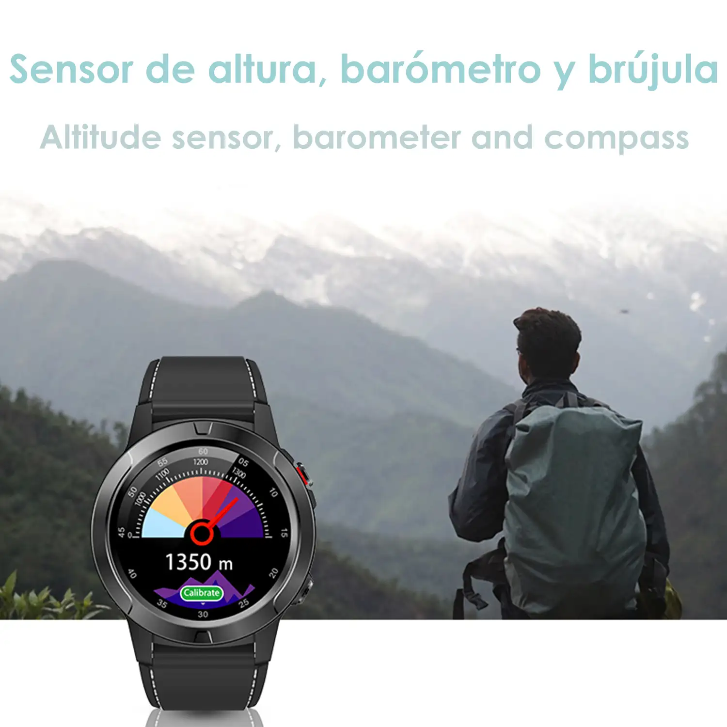 Smartwatch M4S con GPS, slot para tarjeta SIM, llamadas, modos multideportivos, monitor cardiaco y de tensión.