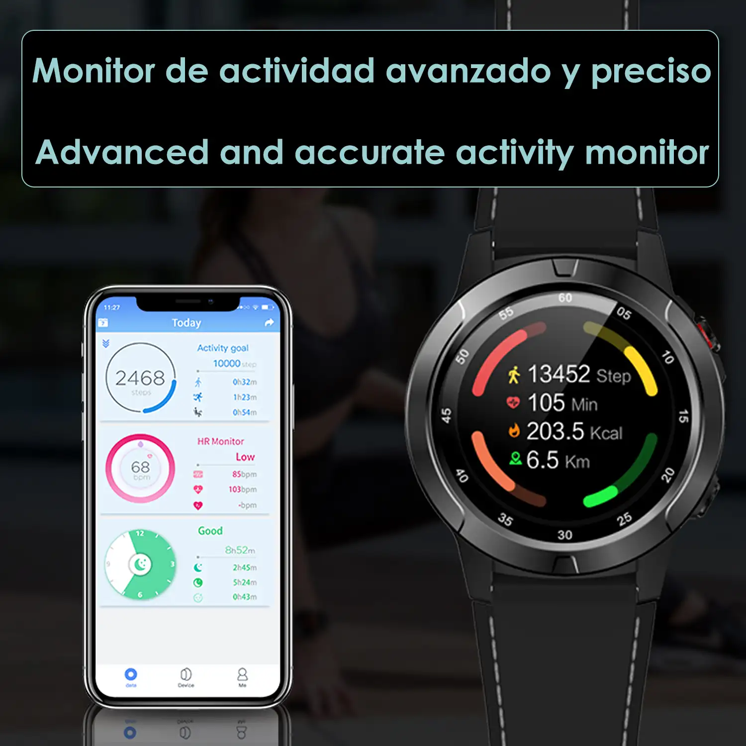 Smartwatch M4S con GPS, slot para tarjeta SIM, llamadas, modos multideportivos, monitor cardiaco y de tensión.