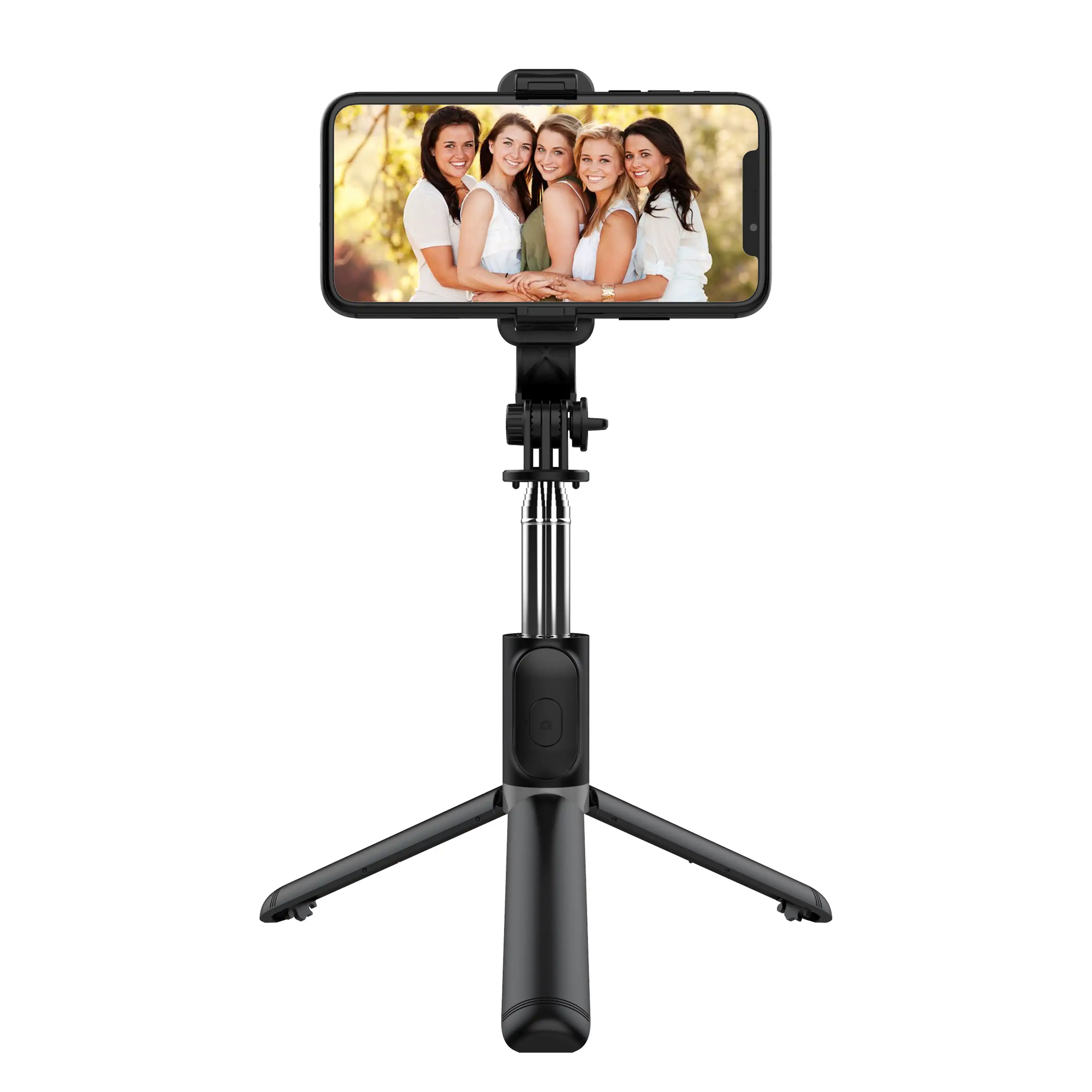 Palo selfie stick con trípode extensible y disparador remoto Bluetooth.