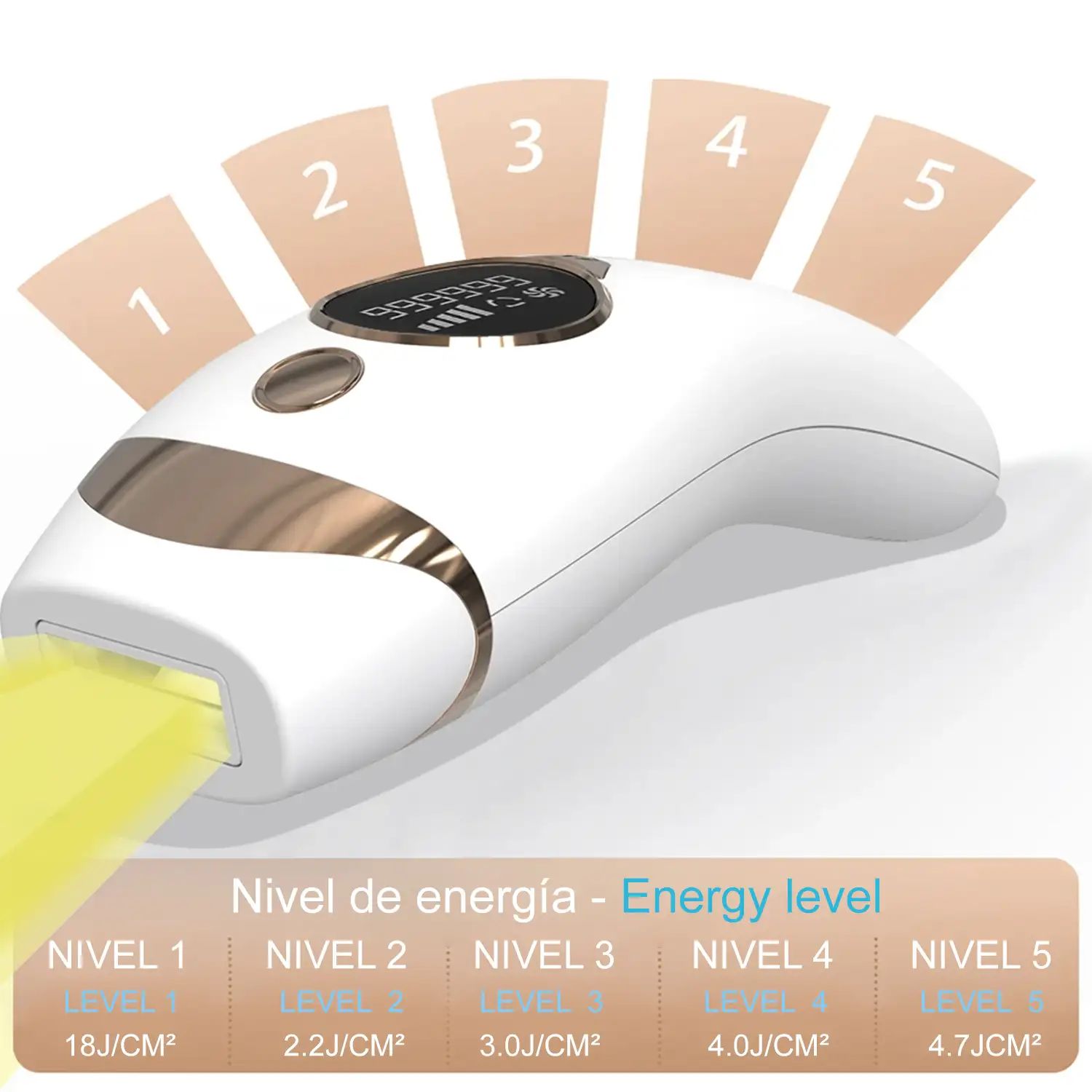 T20 Depiladora IPL de luz pulsada. 5 niveles de intensidad. Display digital.