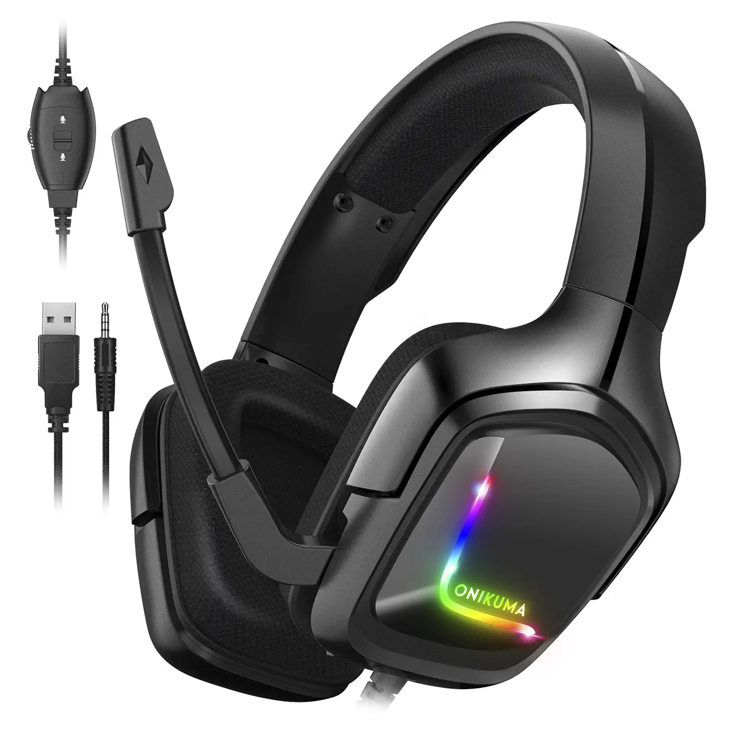 Headset Onikuma K20. Auriculares gaming por cable, con micro, luces LED  RGB. Para PC, PS4, Xbox