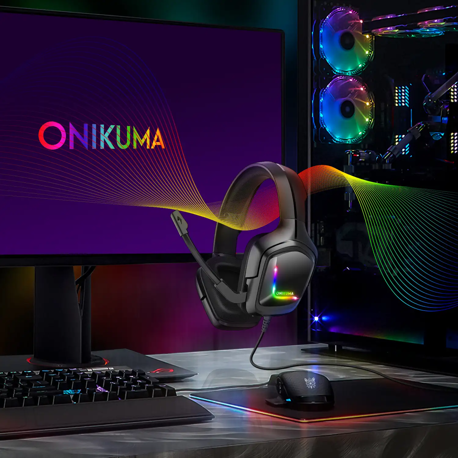Headset Onikuma K20. Auriculares gaming por cable, con micro, luces LED RGB. Para PC, PS4, Xbox One, móvil, tablet, etc.