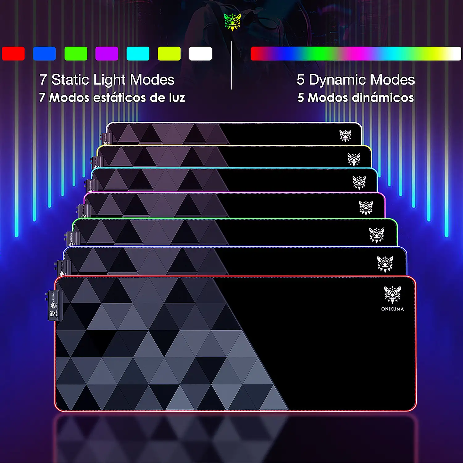 Alfombrilla Gaming Onikuma con luces LED RGB estáticas y dinámicas. Tamaño 79x30cm.