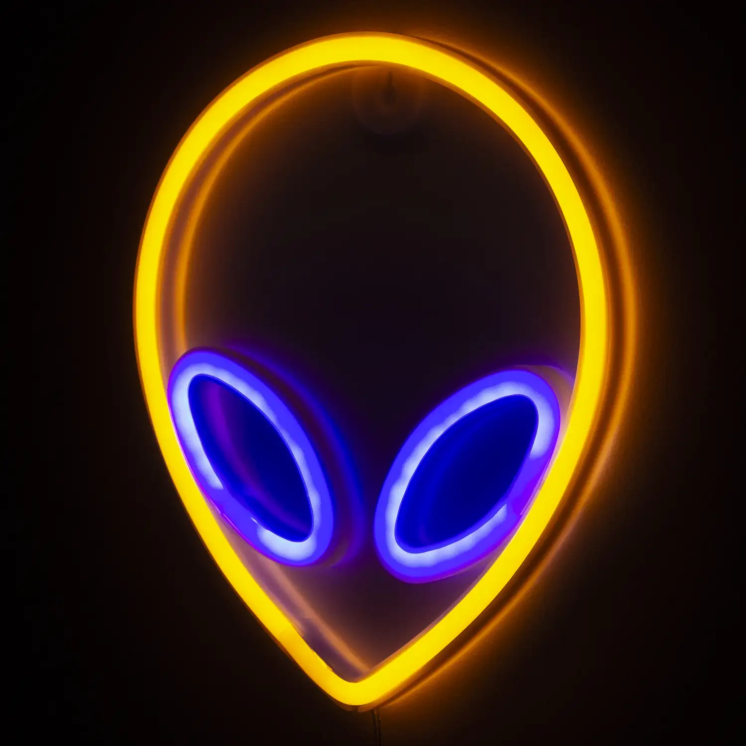 Neón colgante amarillo cálido, diseño Alien Retro.
