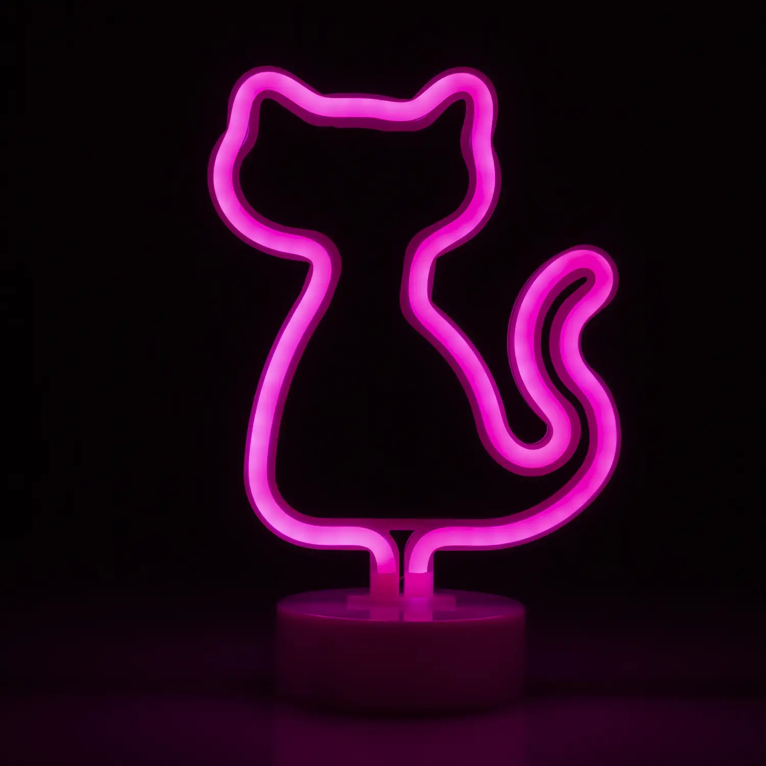 Neón fucsia con peana, diseño Gato.