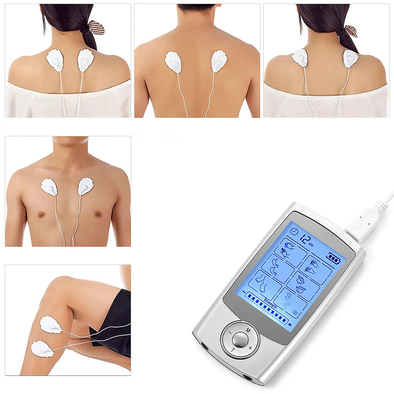 EMS Electroestimulador muscular MHD-12DCK2 portátil. 12 modos, 2 canales  duales. Tamaño compacto, alimentación por pilas.