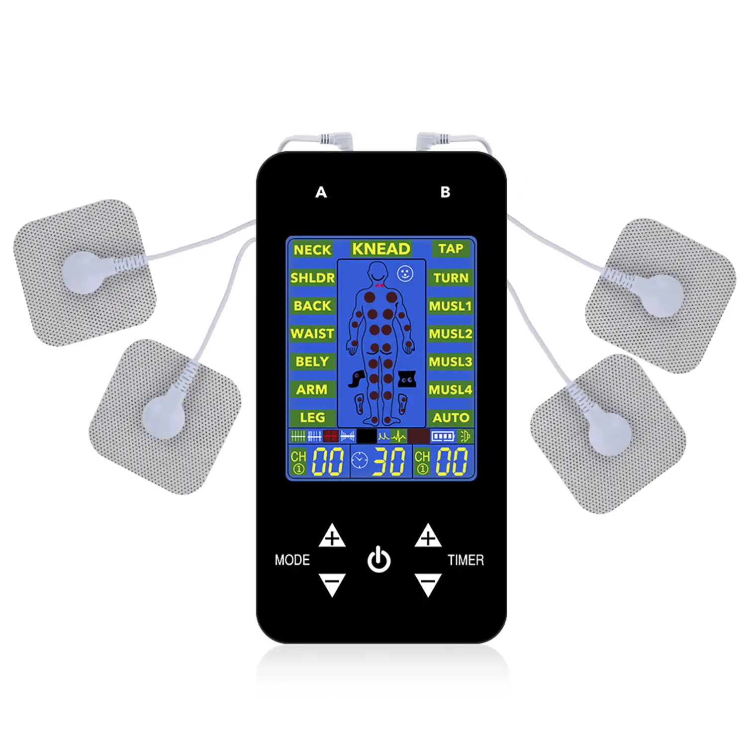 EMS Electroestimulador muscular MHD-15 portátil. 15 modos, 40 intensidades. Tamaño compacto, alimentación con pilas.