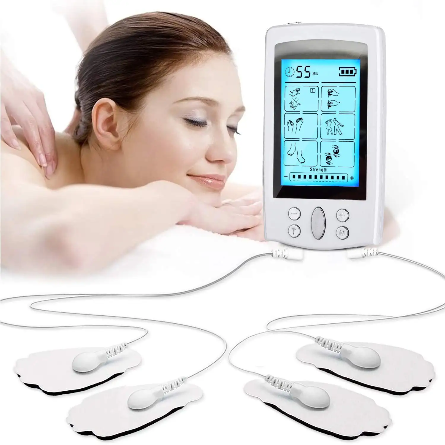 EMS Electroestimulador muscular MHD-ZZB16 portátil. 16 modos, 20 intensidades, 2 canales. Tamaño compacto, batería recargable.