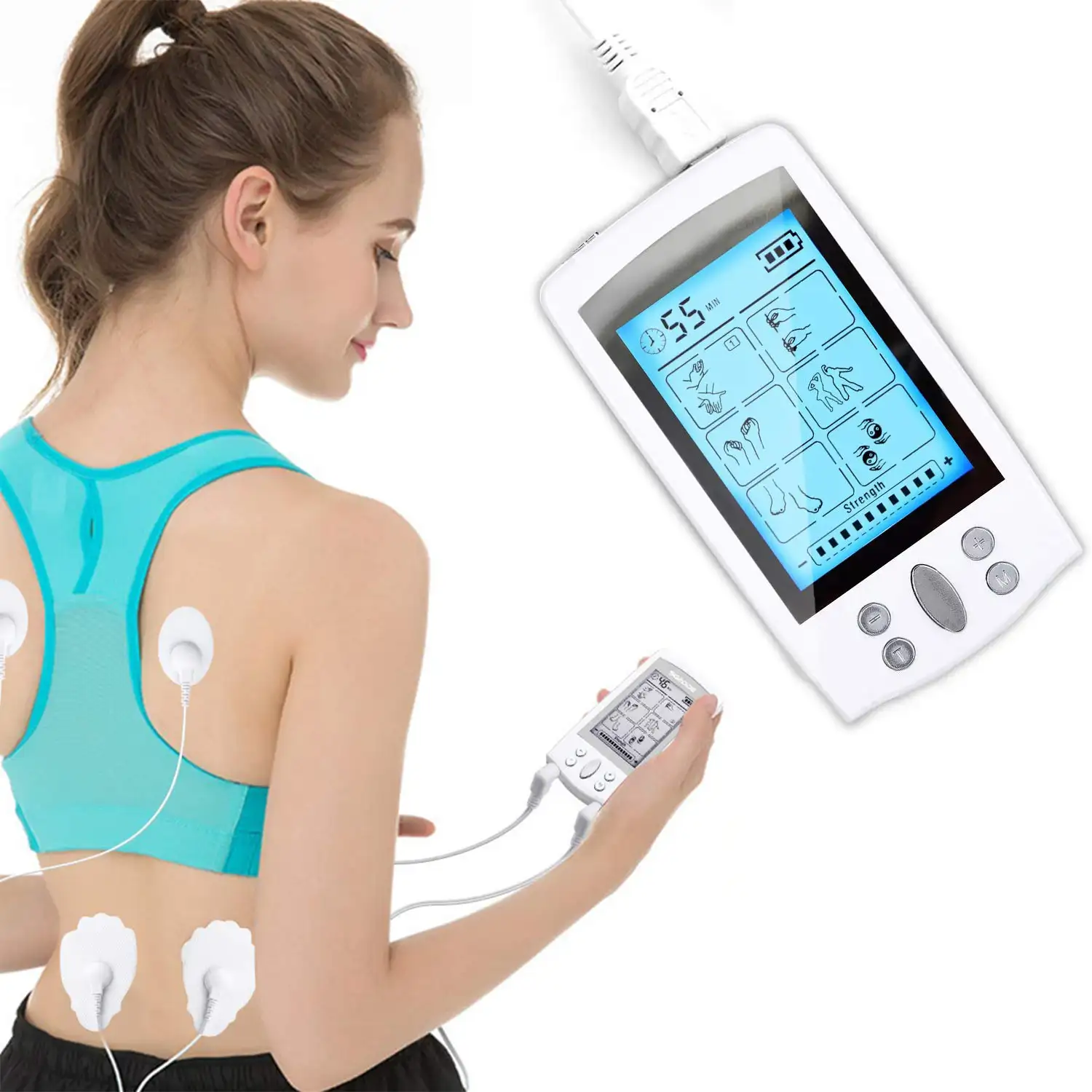 EMS Electroestimulador muscular MHD-ZZB16 portátil. 16 modos, 20 intensidades, 2 canales. Tamaño compacto, batería recargable.