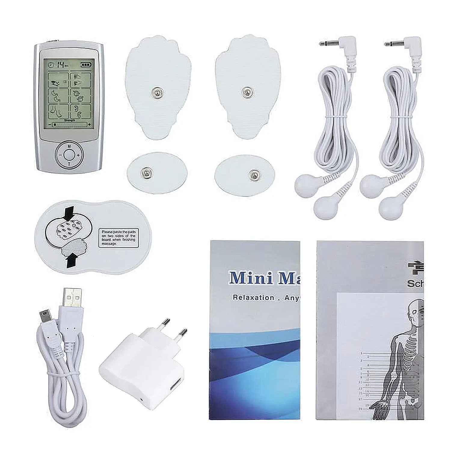 EMS Electroestimulador muscular MHD-15 portátil. 15 modos, 40 intensidades.  Tamaño compacto, alimentación con pilas.