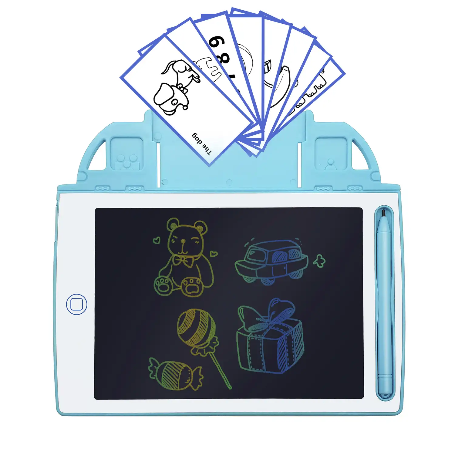 Tableta de dibujo y escritura LCD de 8,4 pulgadas, fondo multicolor. Portátil, con bloqueo de borrado. Incluye tarjetas de aprendizaje para escribir y dibujar.