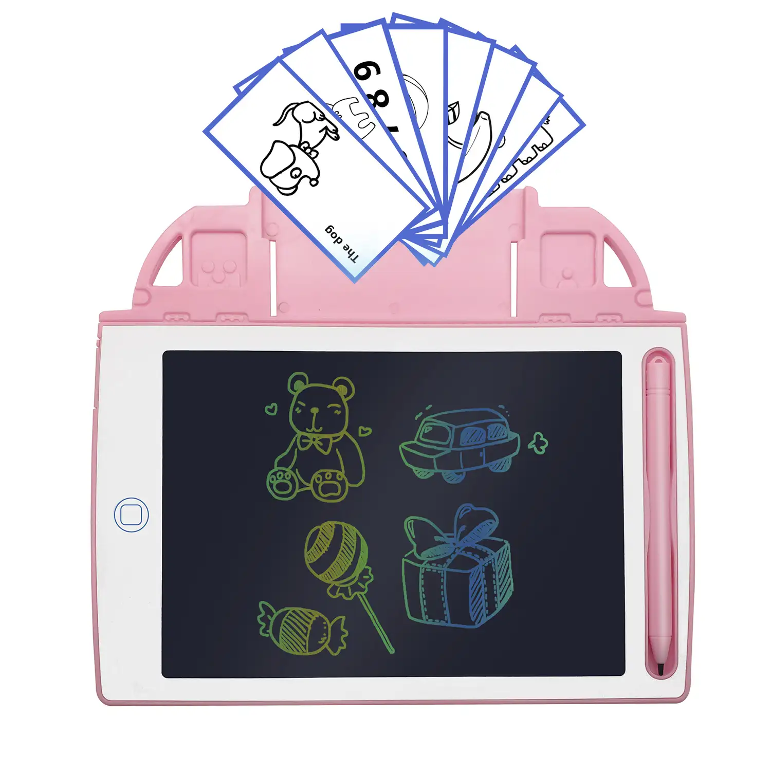 Tableta de dibujo y escritura LCD de 8,4 pulgadas, fondo multicolor. Portátil, con bloqueo de borrado. Incluye tarjetas de aprendizaje para escribir y dibujar.