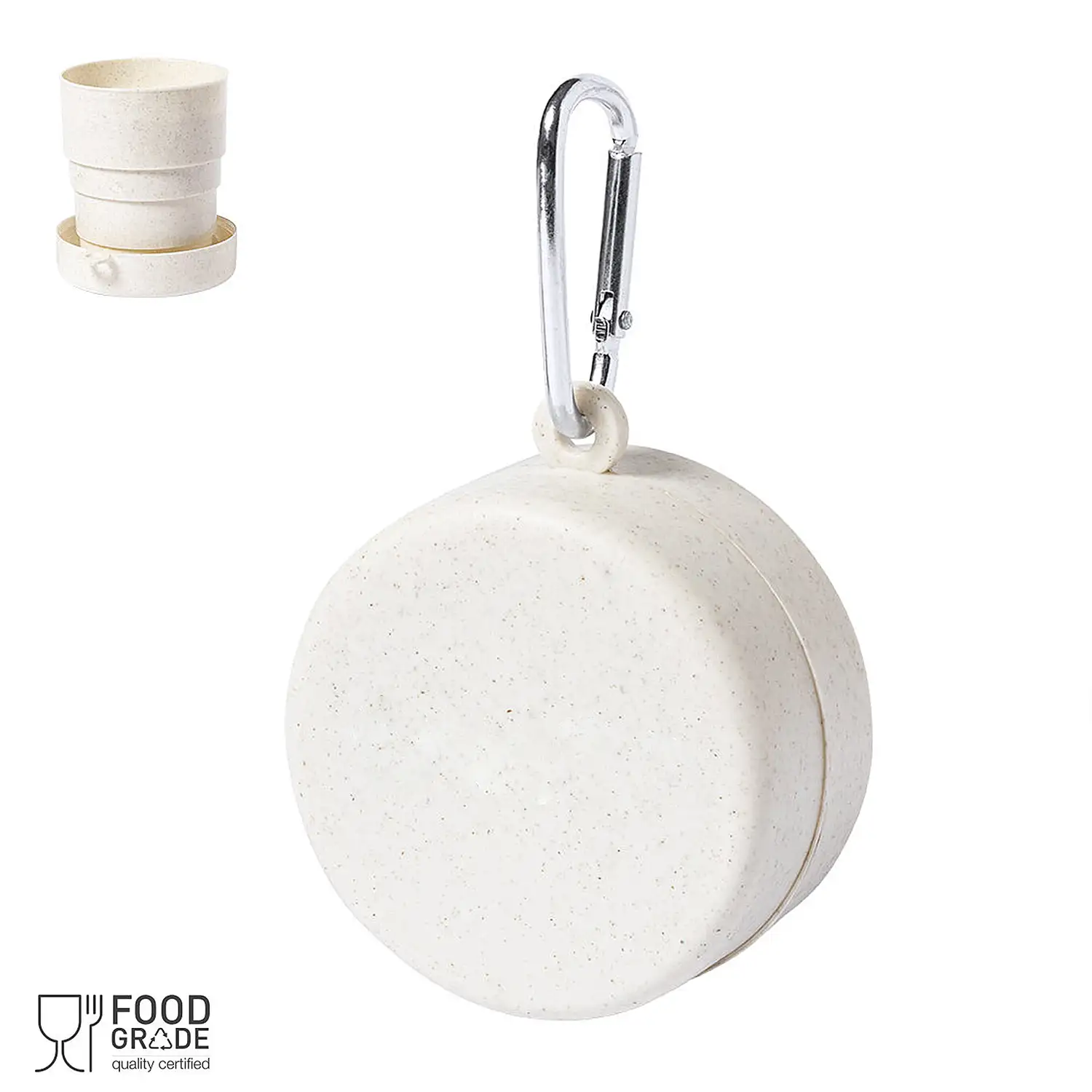 Vaso plegable Sainod de 220ml, libre de BPA. Incluye mosquetón y tapa.