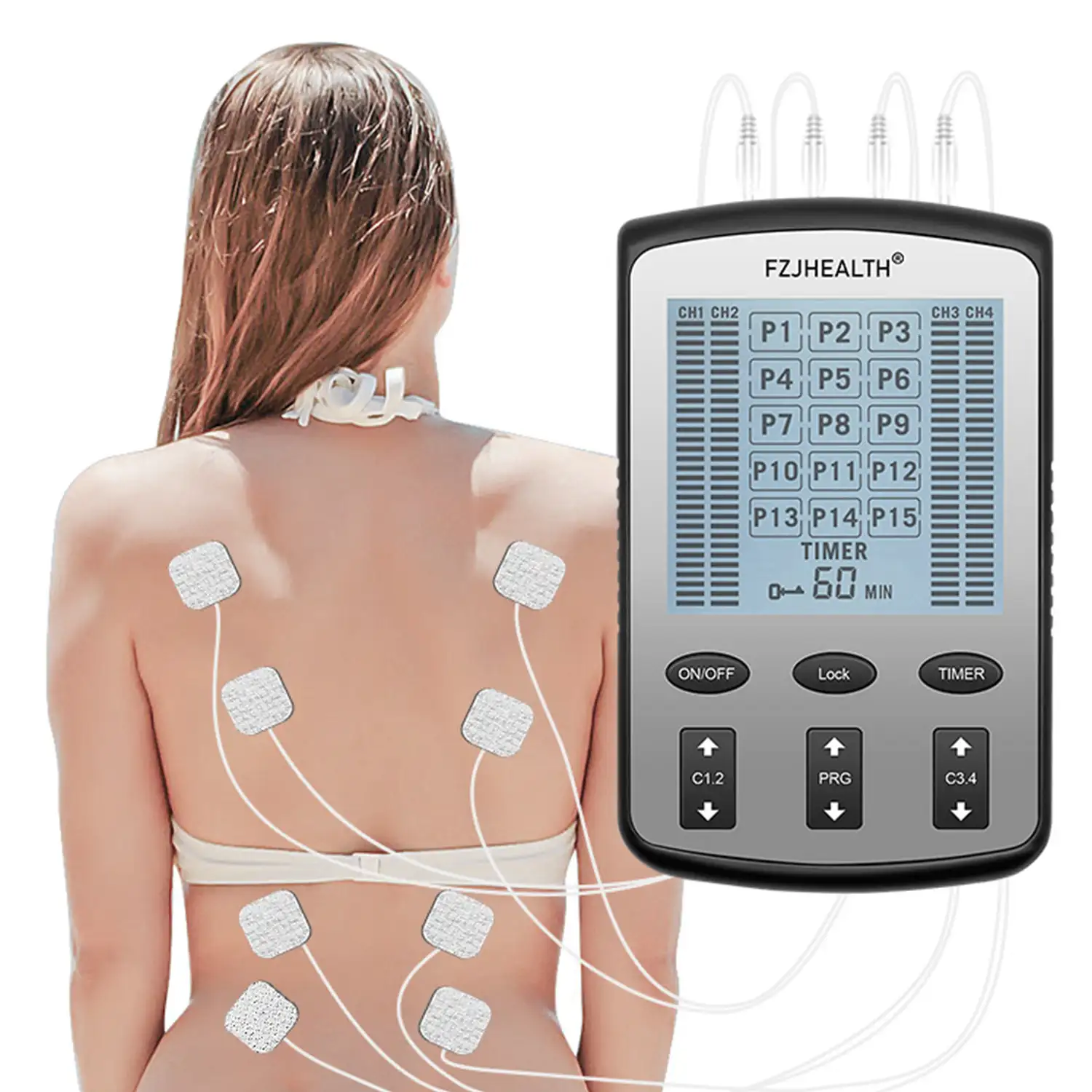 Instrumento de fisioterapia de pulsos de baja frecuencia Tens. 4 canales,  15 modos, 20 velocidades.