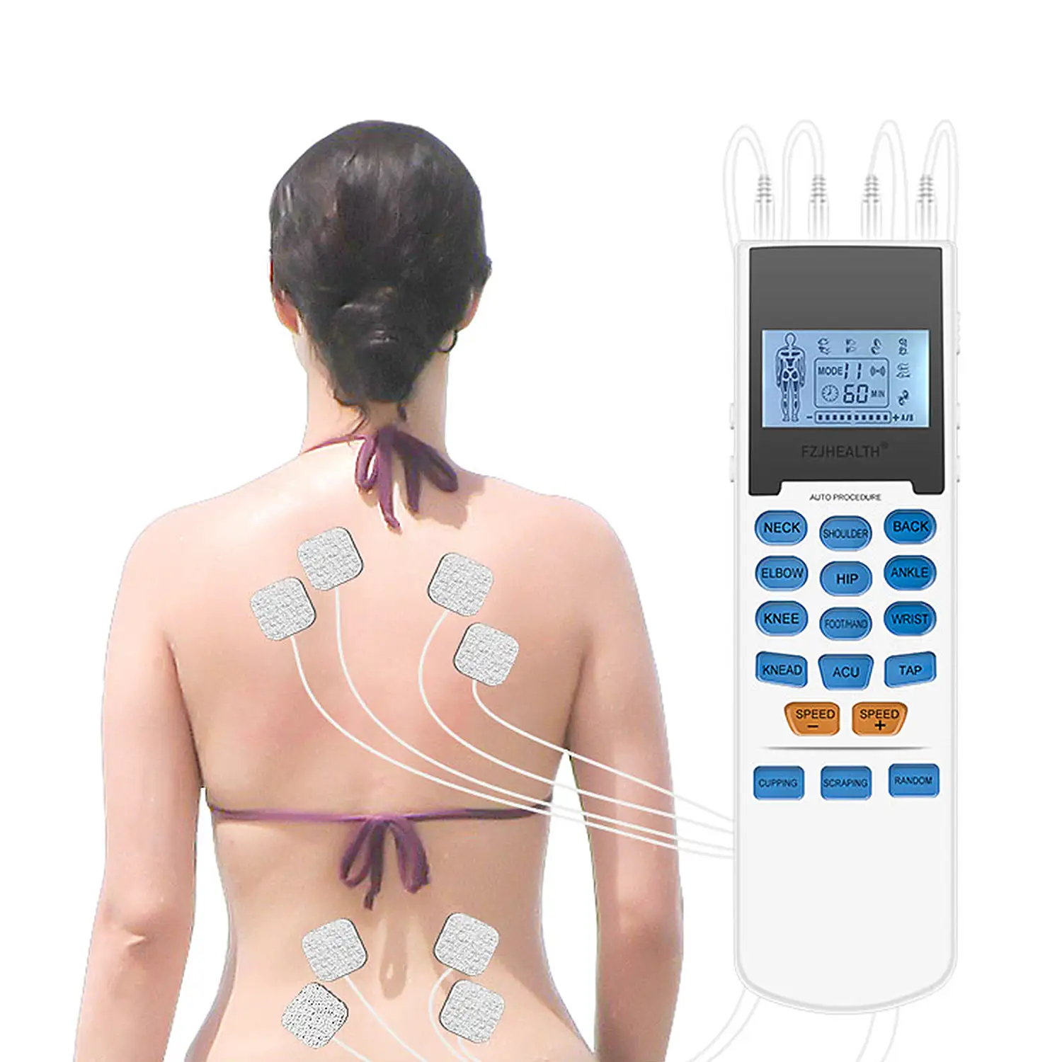Instrumento de fisioterapia de pulsos de baja frecuencia Tens. 4 canales, 15 modos, 20 velocidades.