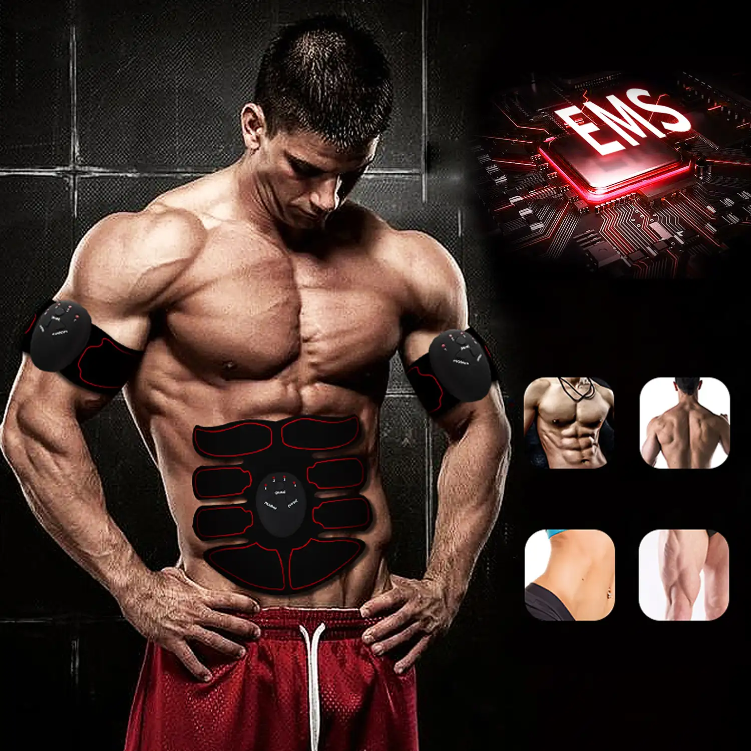 Estimulador electrónico y masaje EMS inteligente A81Q. Para abdominales, brazos y piernas. Batería recargable.